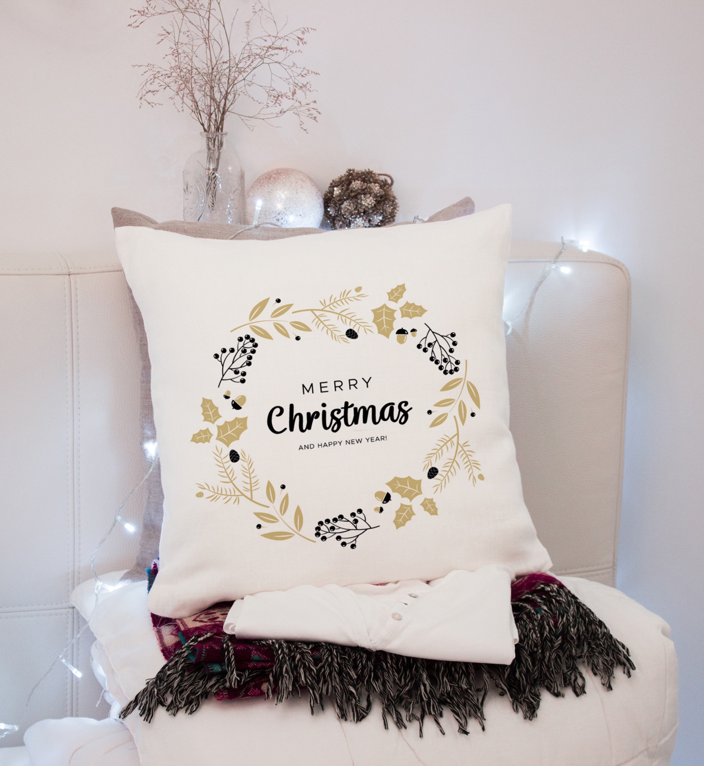 queence Dekokissen, Kissenhülle,Merry Christmas,Weiß,Weihnachtsmotiv,Festlich,Winterlich