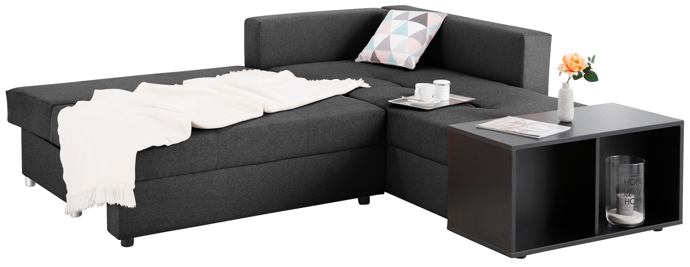 Home affaire Ecksofa »Italia L-Form, B: 217 cm« Bettfunktion, Bettkasten & 1 Zierkissen, Federkern