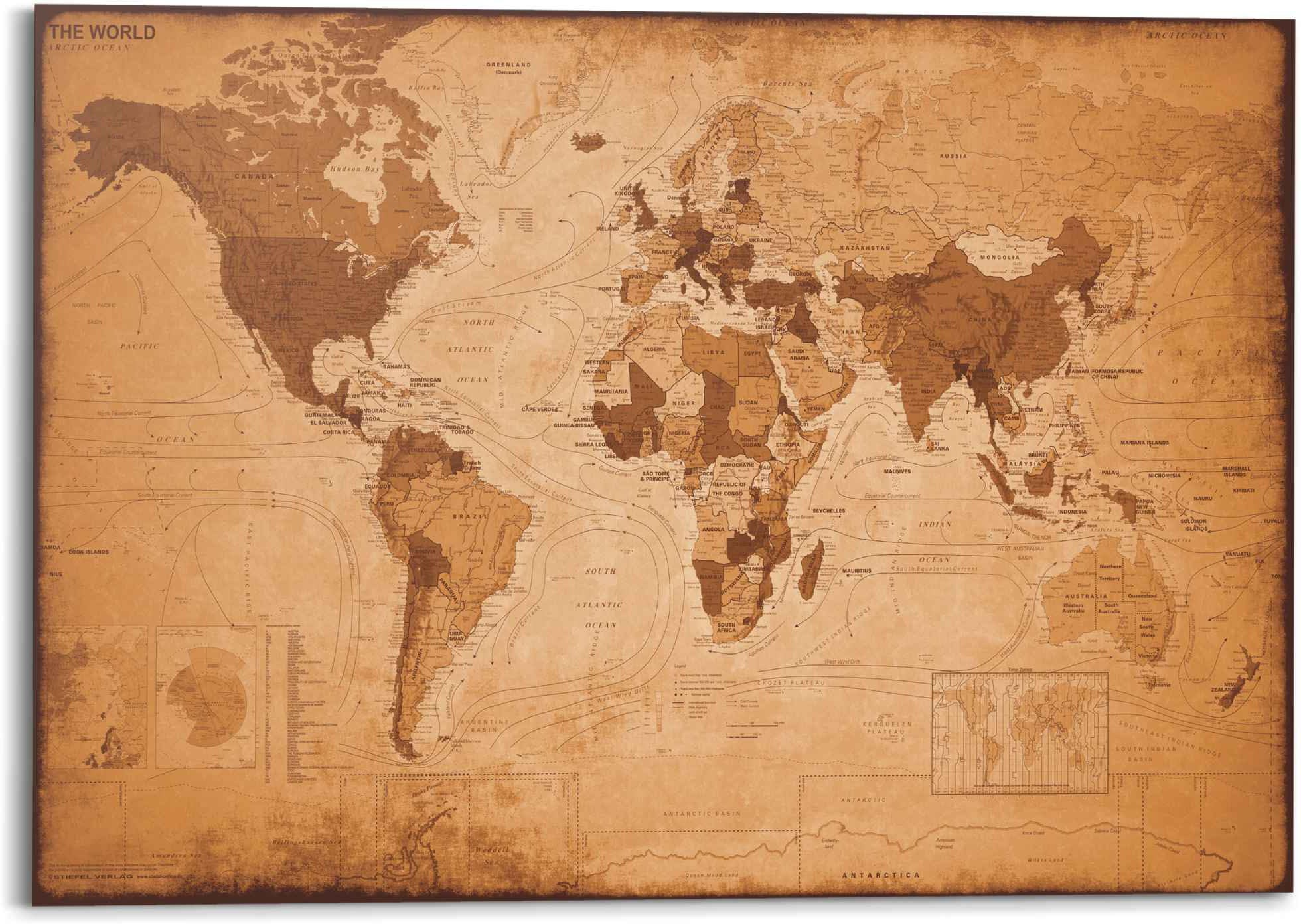 Reinders! Wandbild »Wandbild Weltkarte Vintage - Landkarte - Kontinente«,  Weltkarte, (1 St.) bestellen | BAUR