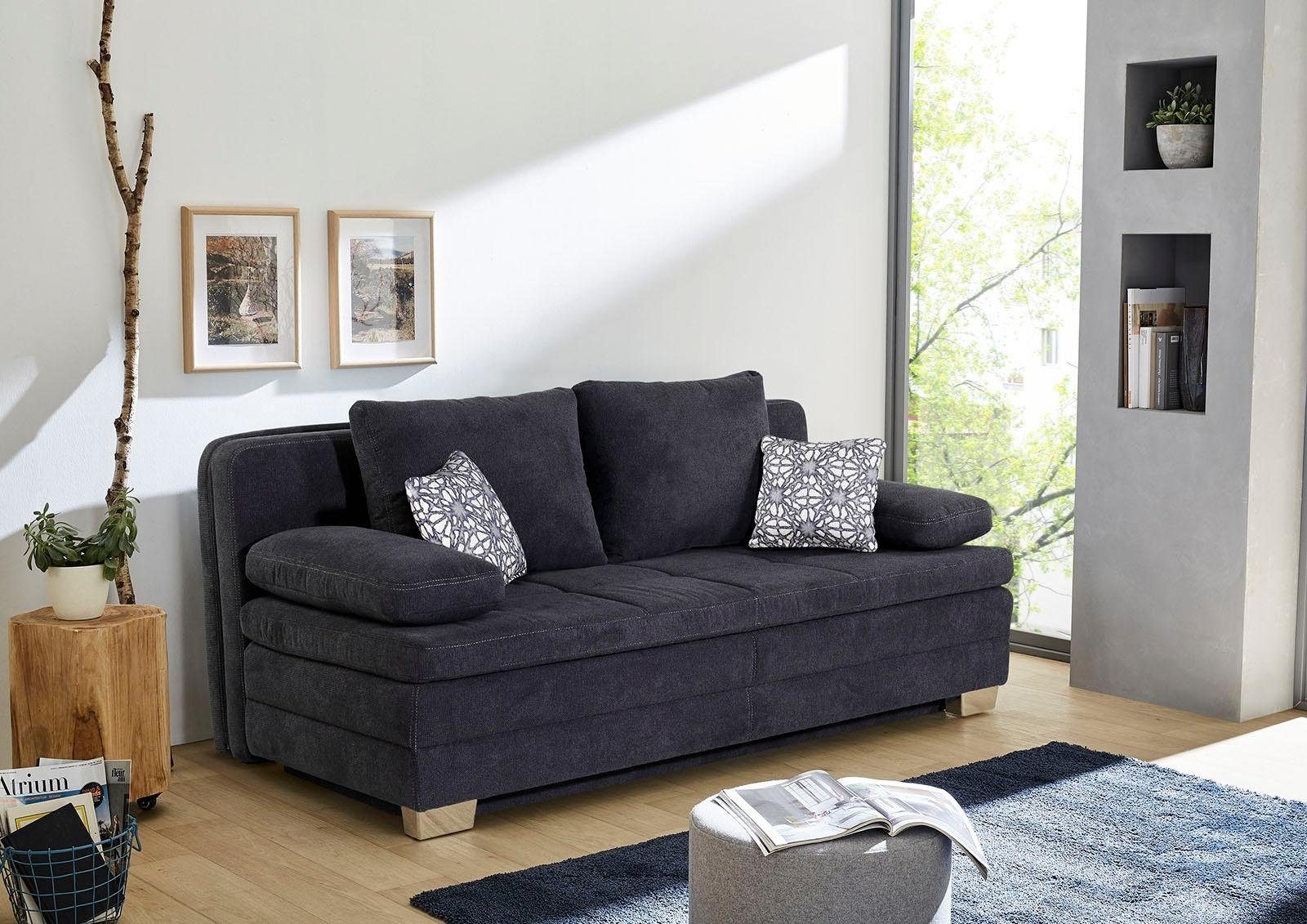 Jockenhöfer Gruppe 1100000002199 "Lincoln, B: 203 cm, Liegefl. 160x203 cm, Dauerschläfer" mit Schlaffunktion, Bettkasten, Kaltschaumtopper & 2 Zierkissen