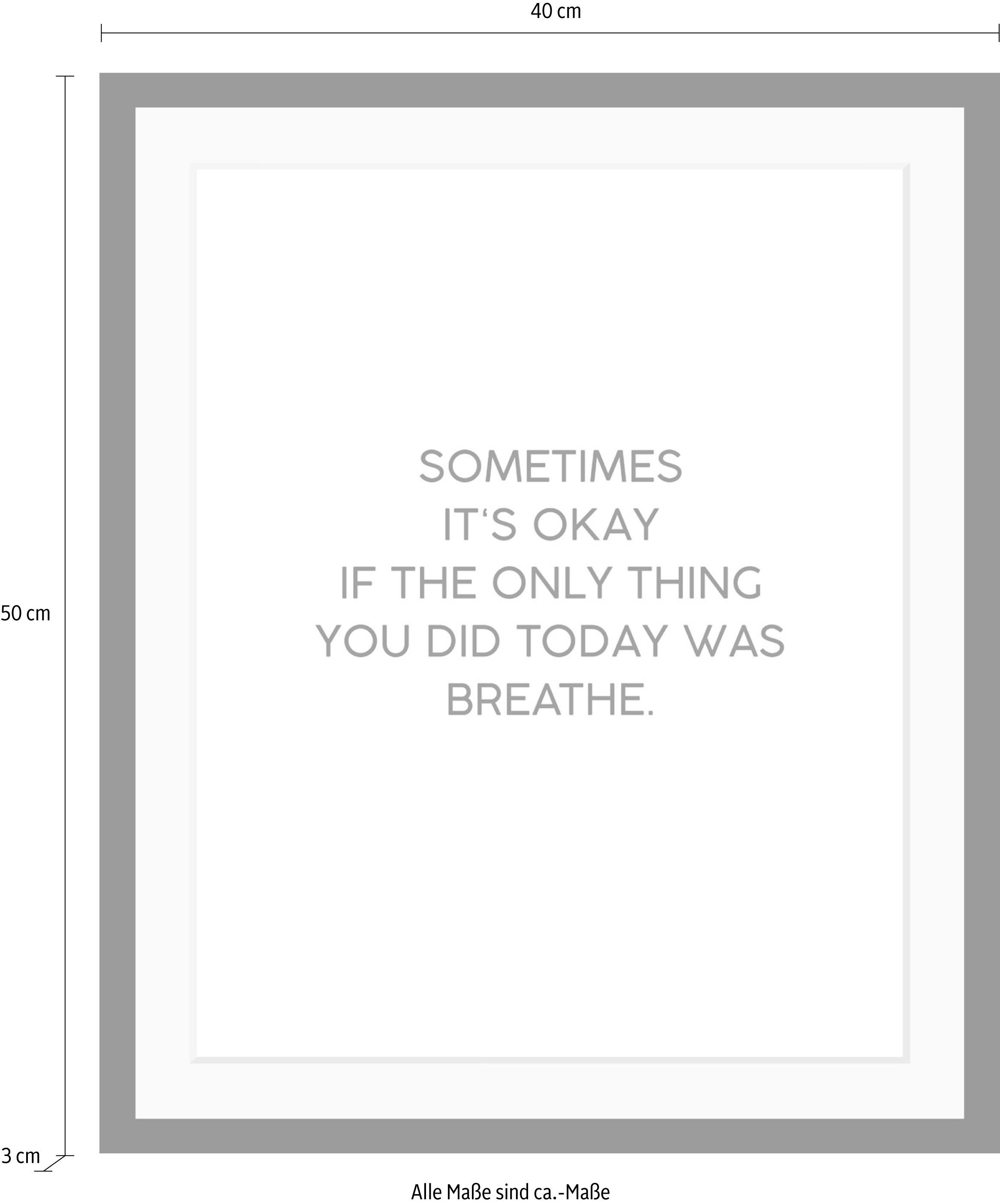 queence Bild »Breathe«, Schwarz-Weiß-Schriftzug-Motivationsbilder-Spa-Spa Bilder, HD Premium Poster-Druck inkl. Holzrahmen