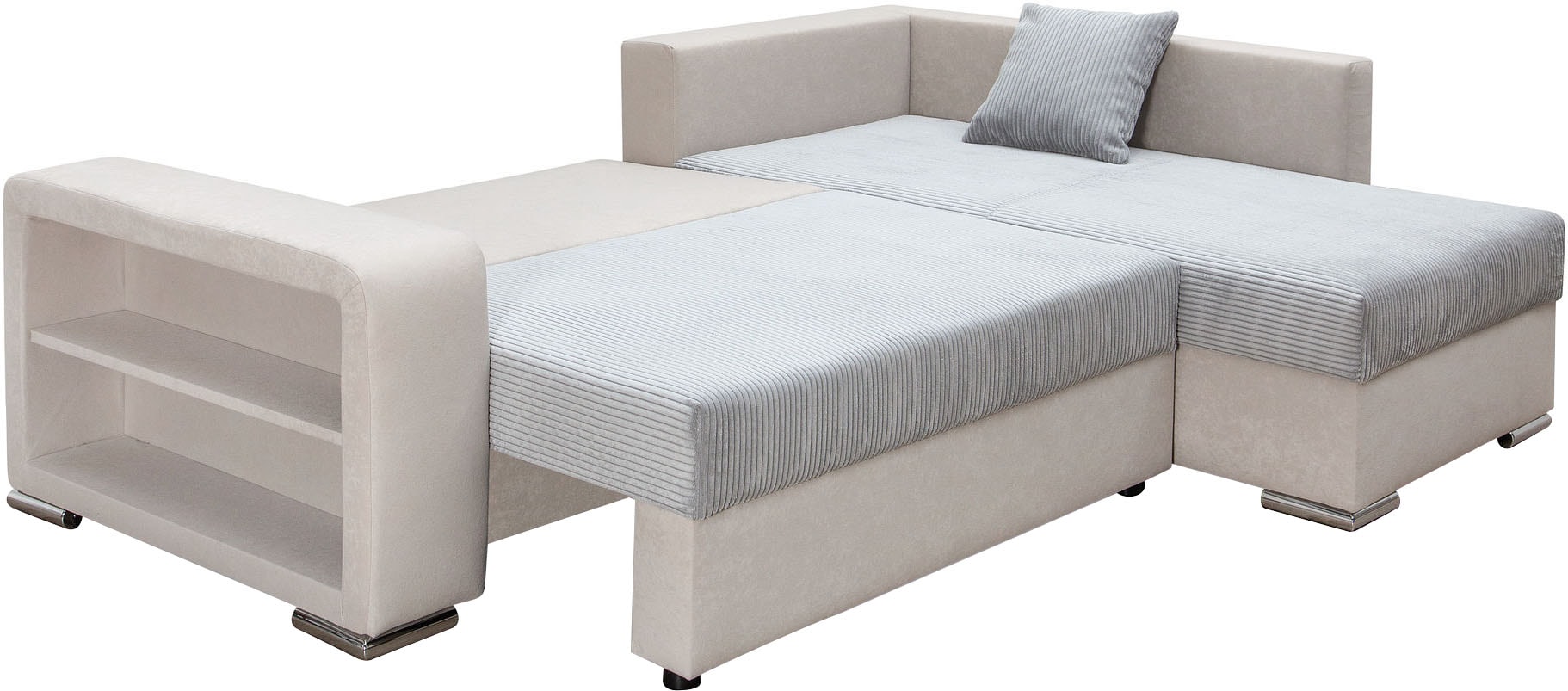 COLLECTION AB Ecksofa »John L-Form«, Regalarmlehne,Bettfunktion,Bettkasten,Ottomane beiseitig montierbar
