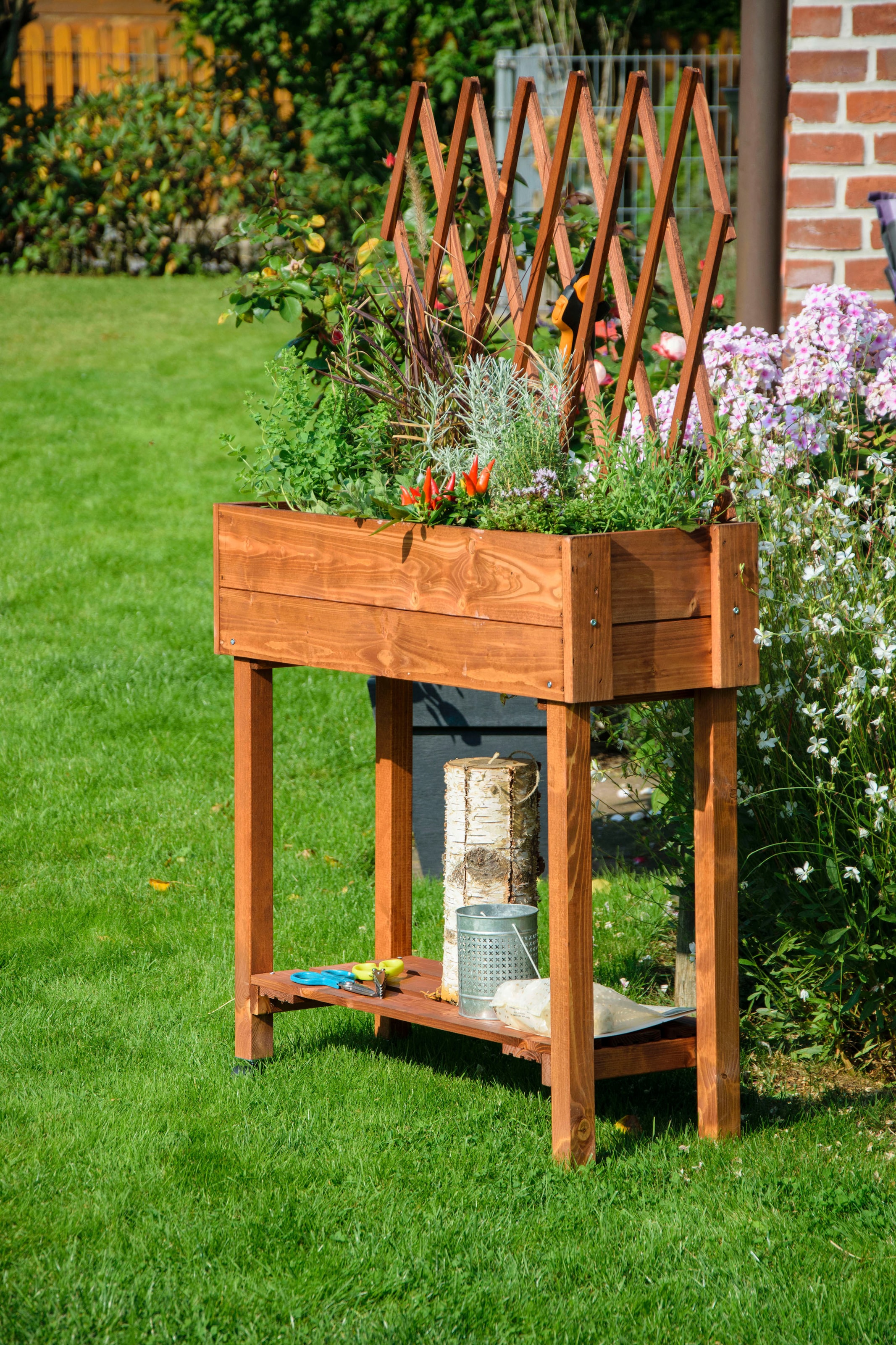 dobar Hochbeet rollbar, mit Rankgitter, braun