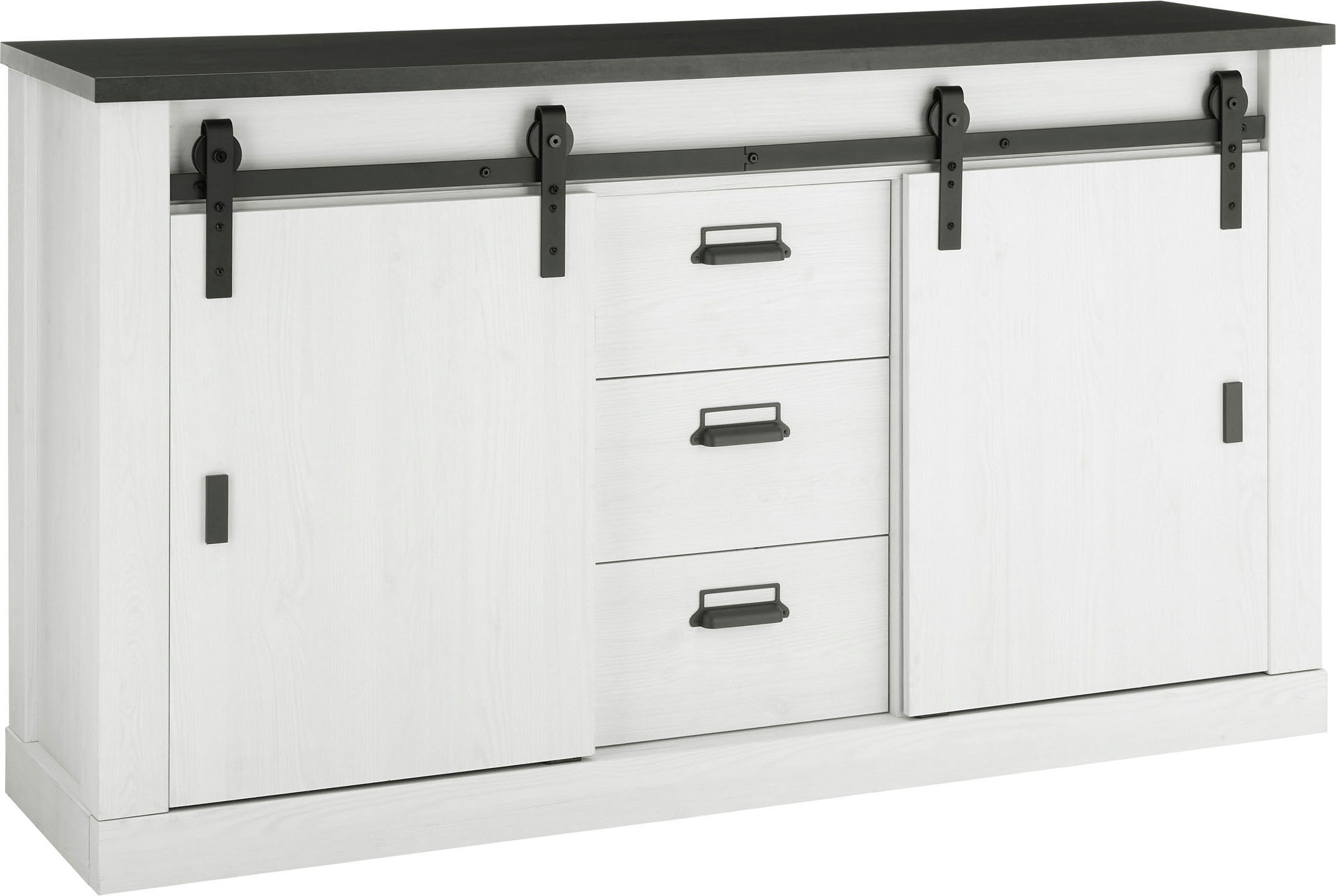 Home affaire Sideboard "Sherwood, Kommode im Industrial-Style, Schrank, Stauraumelement" mit Scheunentorbeschlag & Apothekergriffen, in 2 Farben erhältlich