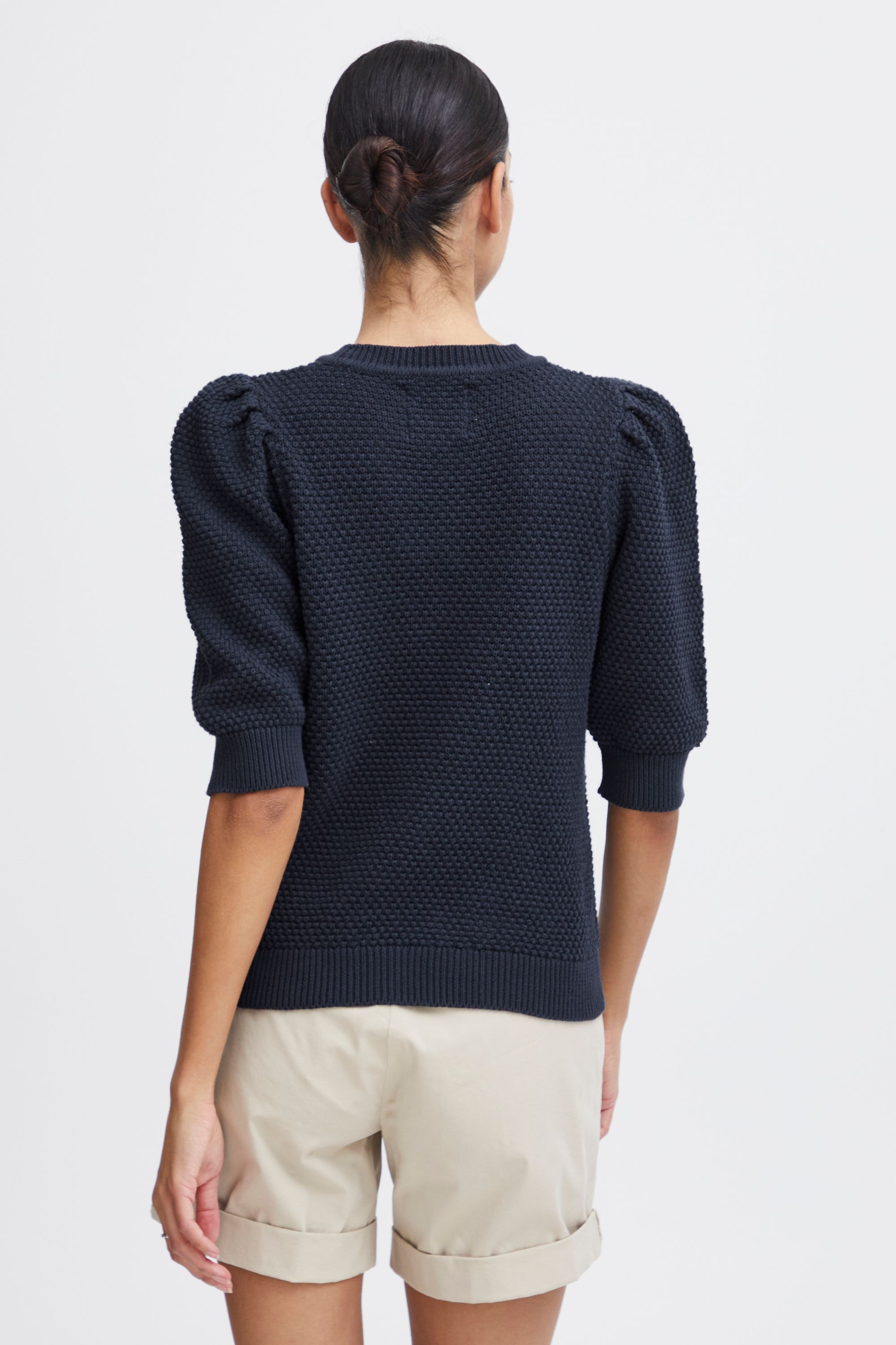 Strickfleece-Pullover OXMO "Strickpullover OXMicha", Damen, Gr. L, blau (total eclipse), Obermaterial: 100% Baumwolle CO., Shirts 3