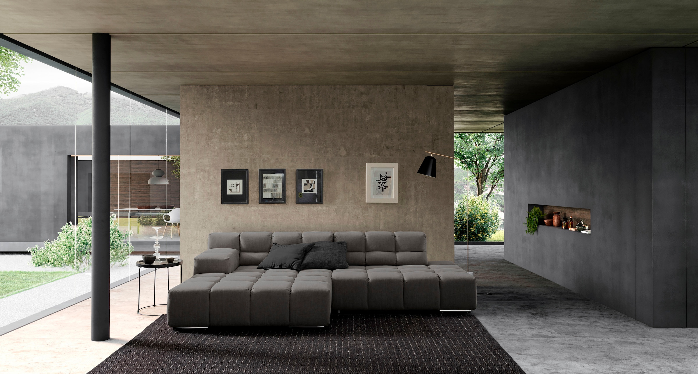 designwerk Ecksofa »Temple, Designsofa trifft hohen Sitzkomfort, L-Form«, Recamiere links oder rechts, mit Sitztiefenverstellung