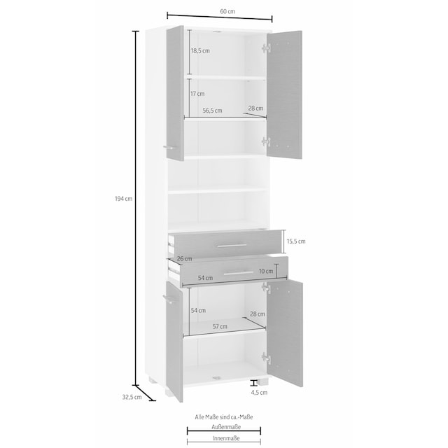 Schildmeyer Hochschrank »Palermo«, Breite 60 cm, verstellbare Einlegeböden,  Metallgriffe bestellen | BAUR