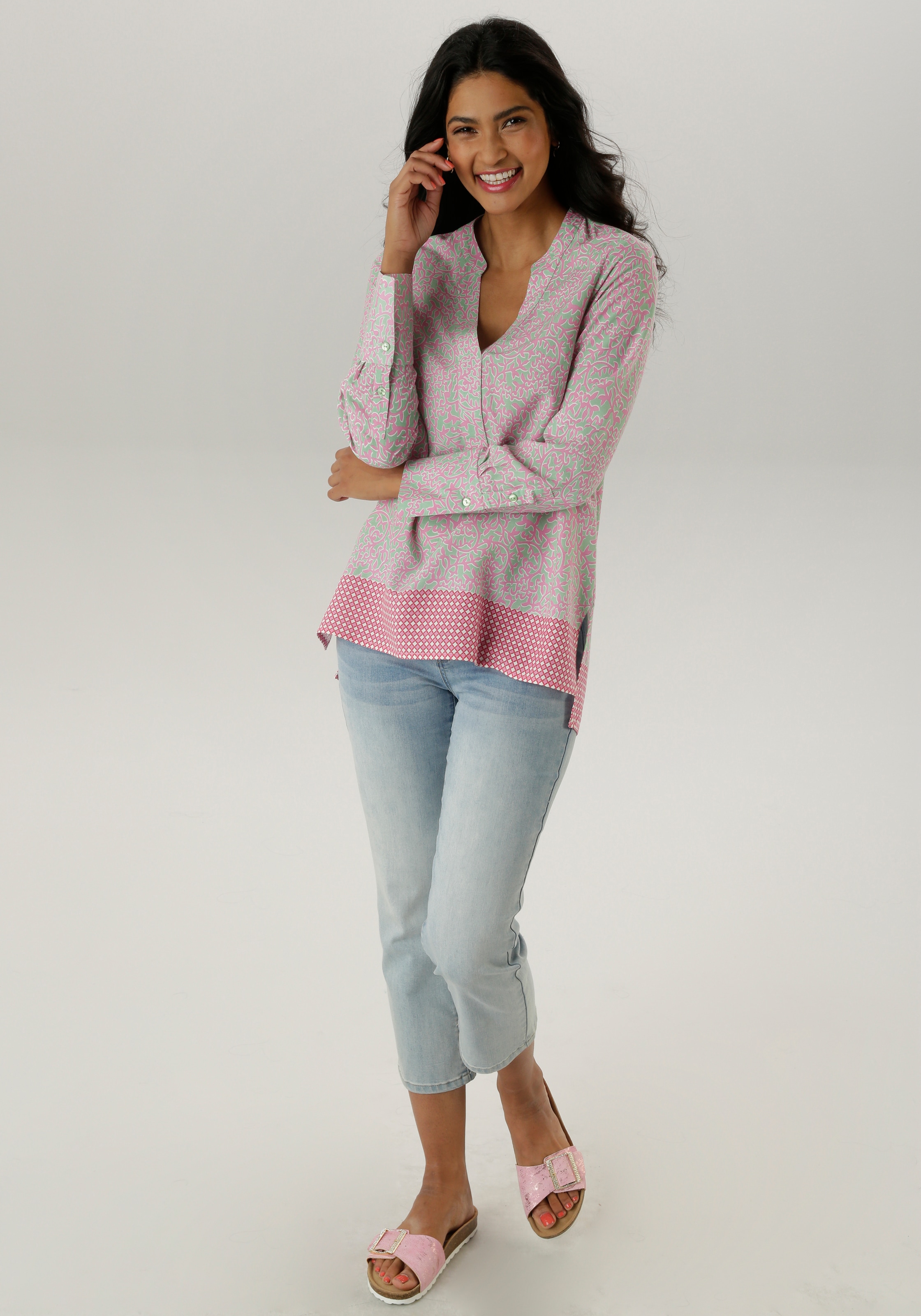 Aniston SELECTED Longbluse, mit Rankenmusterung und Bordürendruck am Saum - NEUE KOLLEKTION