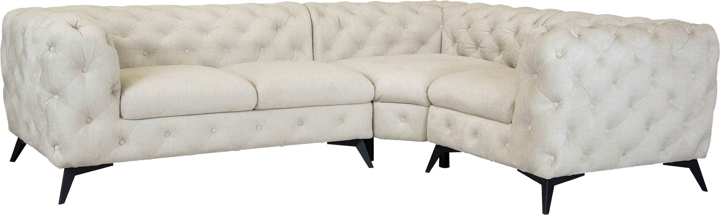 Leonique Chesterfield-Sofa »Ecksofa GLYNIS L-Form mit Wellenunterfederung, Maße B/T/H 264/204/75cm«, aufwändige Knopfheftung, moderne Chesterfield Optik, Fußfarbe wählbar
