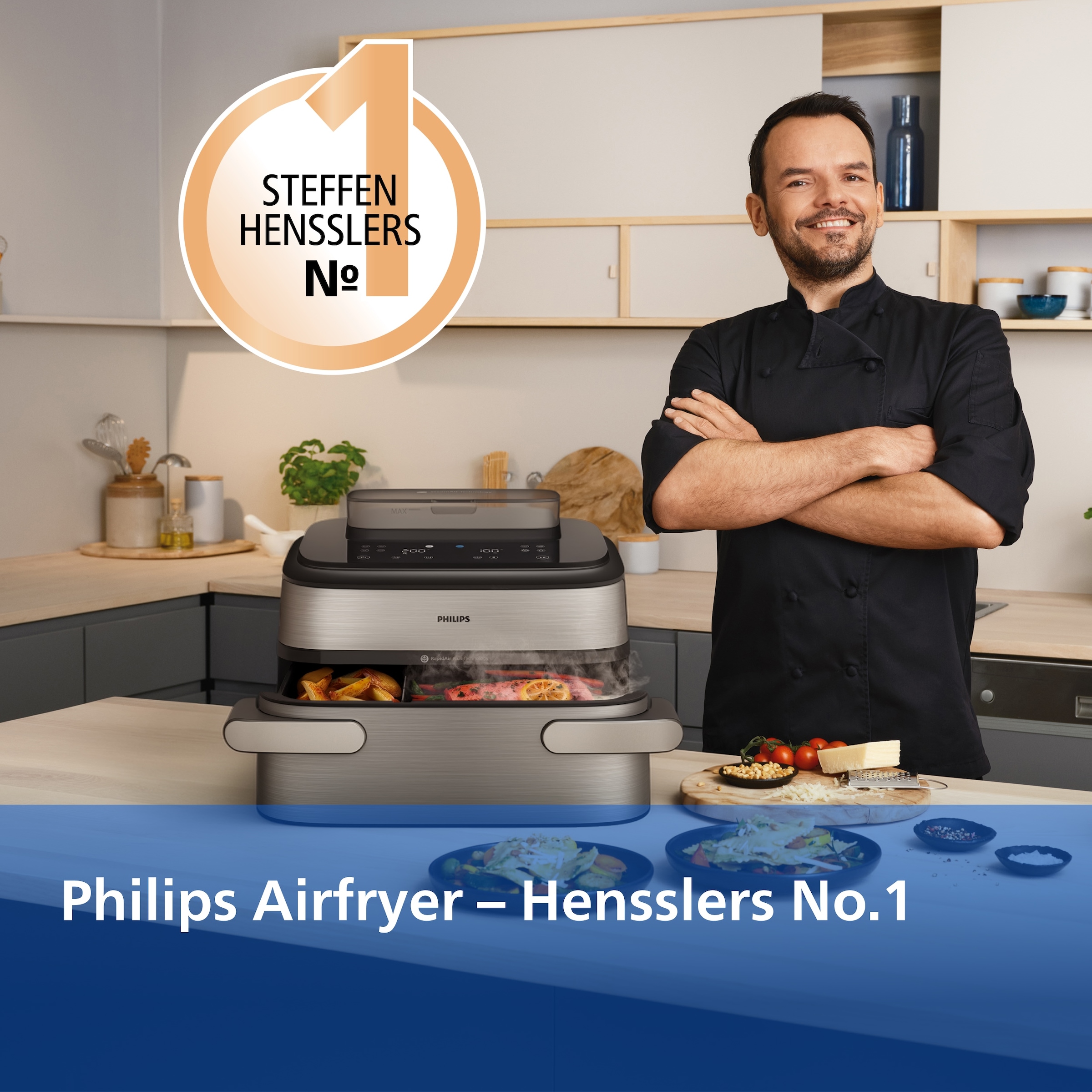 Philips Heißluftfritteuse »NA565/02 Steam Airfryer 5000 Series Megabasket, 9,5L Kapazität« 2750 W mit Dampfgarfunktion u. RapidAir Plus Technologie; inkl. Servierzange