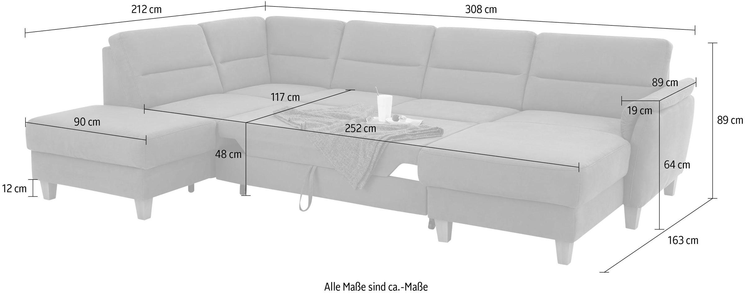 Home affaire Wohnlandschaft »Palmera U-Form«, Federkern, wahlweise mit Bettfunktion und mit/ohne Stauraum