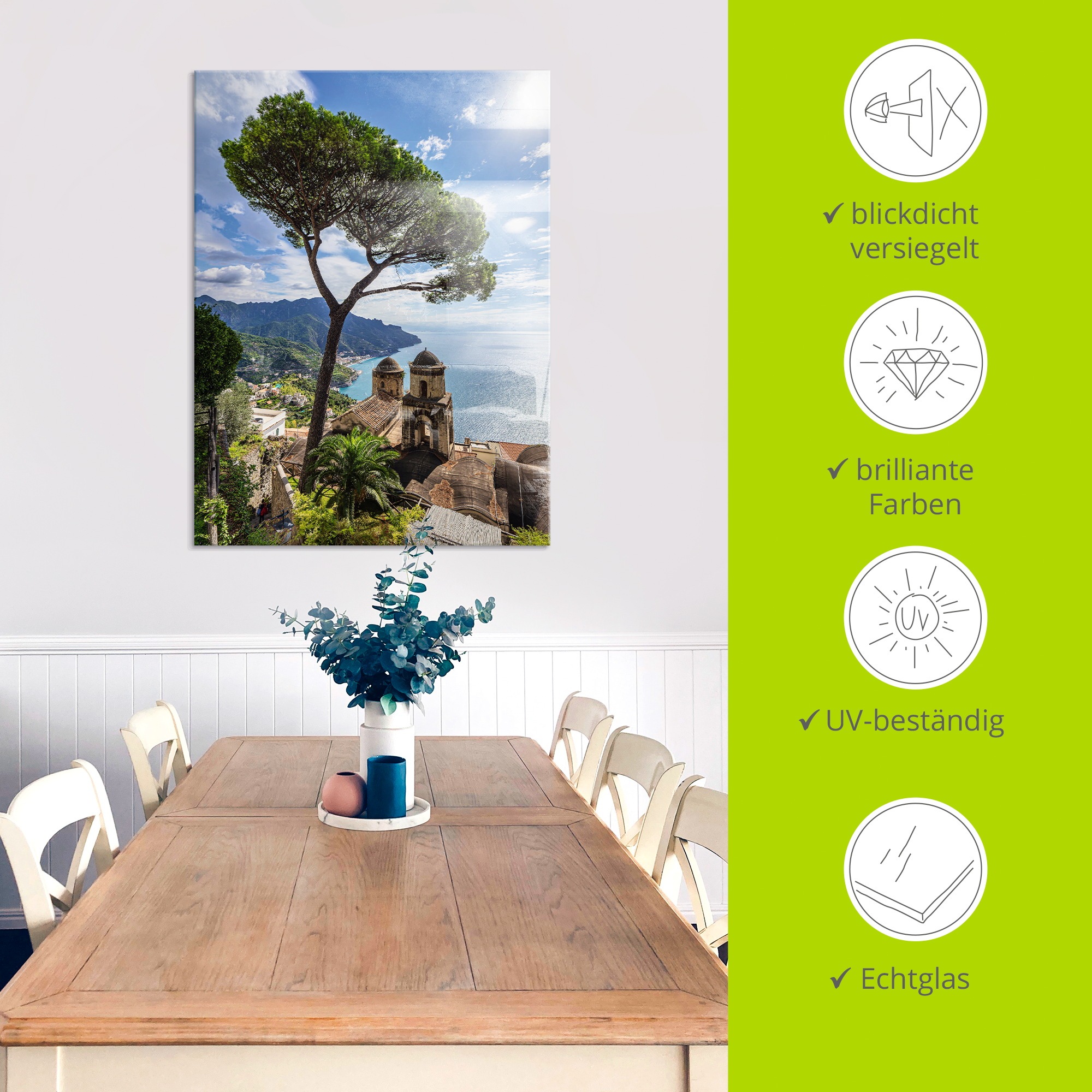 Artland Glasbild »Ravello an der Amalfiküste in Italien« Küstenbilder 1 Stk. tlg. in verschiedenen Größen