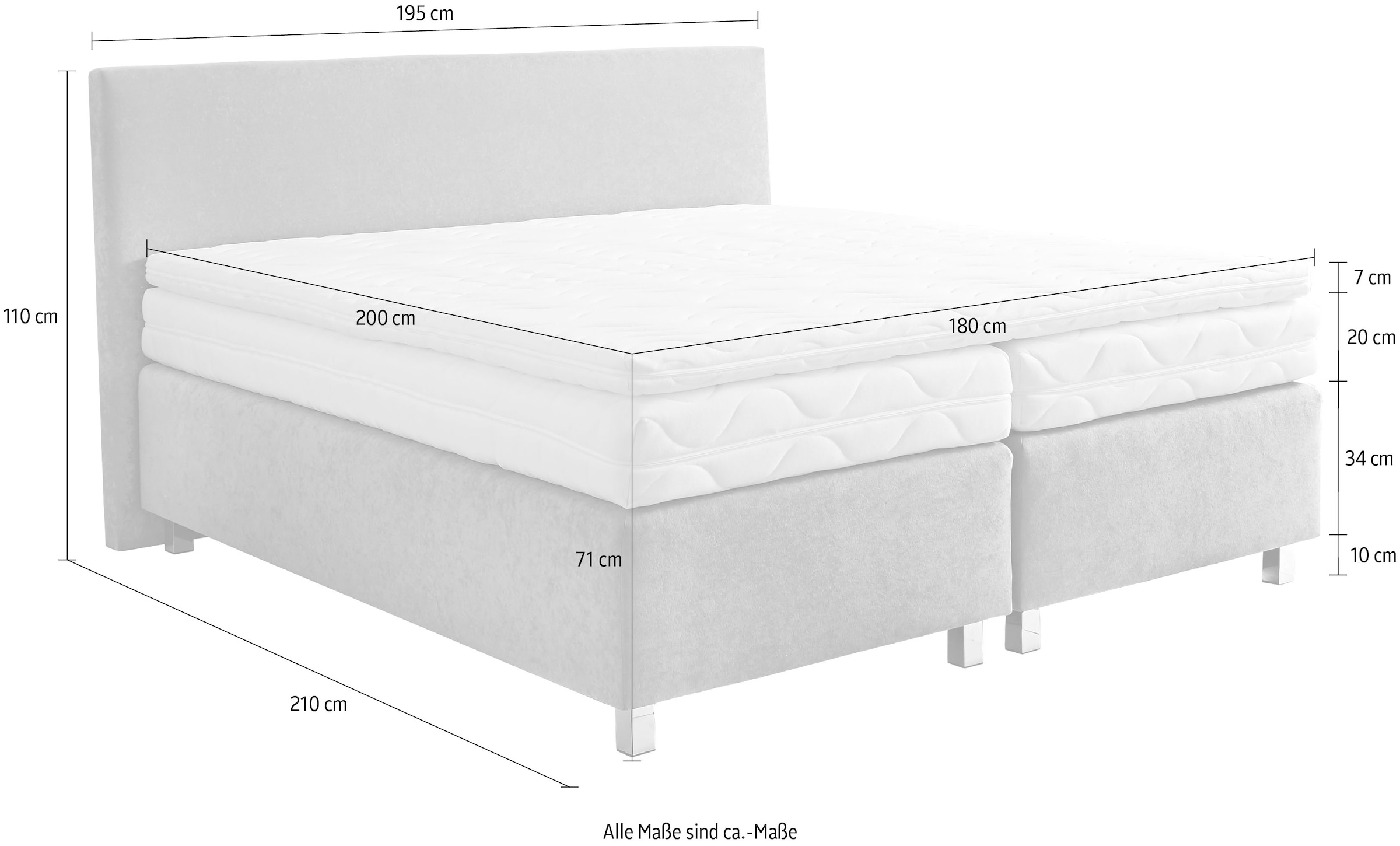 Westfalia Schlafkomfort Boxspringbett »Florenz in den Breiten 160x200, 180x200cm & 200x200cm« Verchromte Metallfüße, die die Kopfteilform aufgreifen