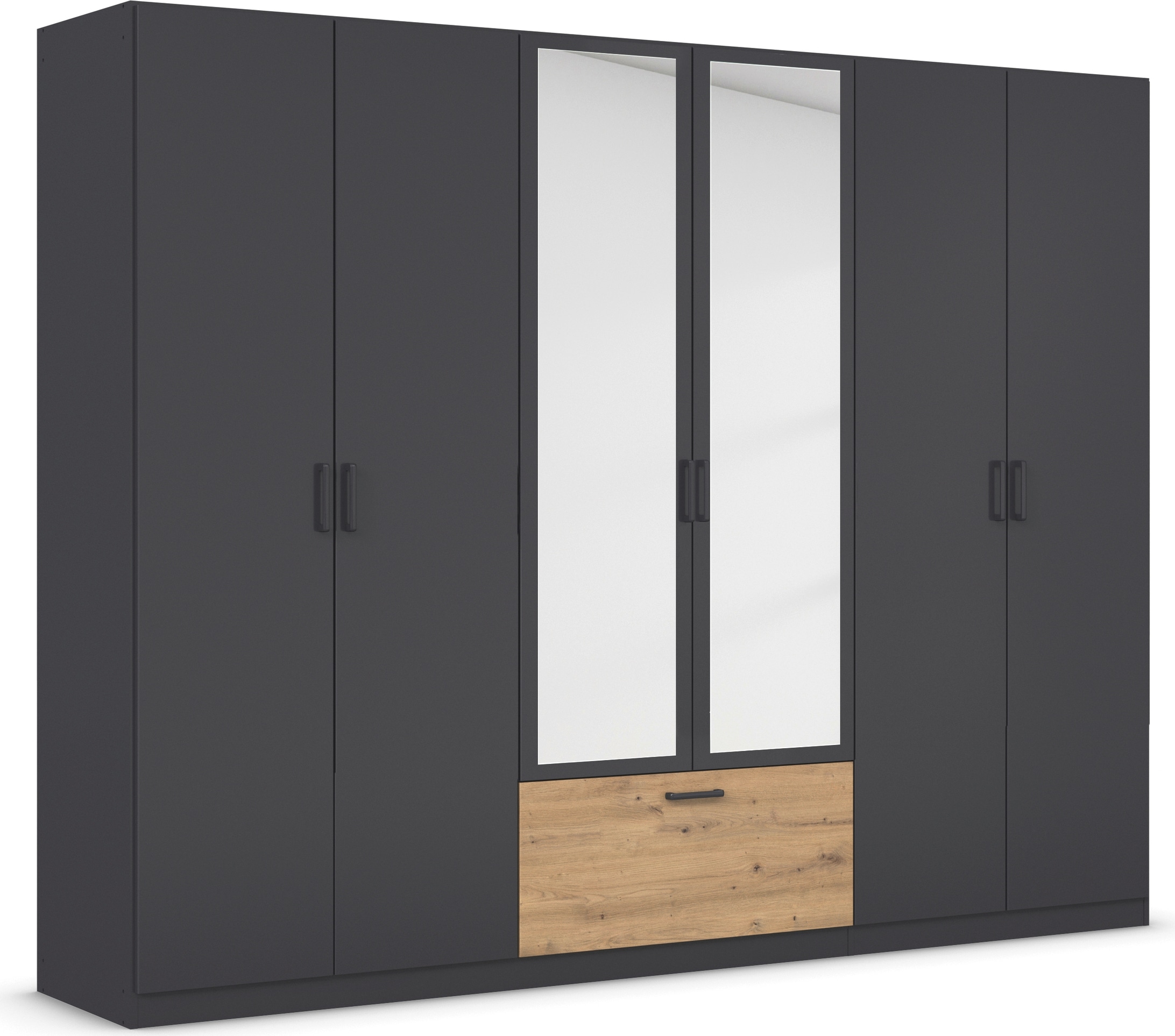 rauch Drehtürenschrank »Kleiderschrank Schrank Garderobe Wäscheschrank BARI mit Spiegel«, mit Schubasten mittig, moderner Griff in Graumetallic MADE IN GERMANY