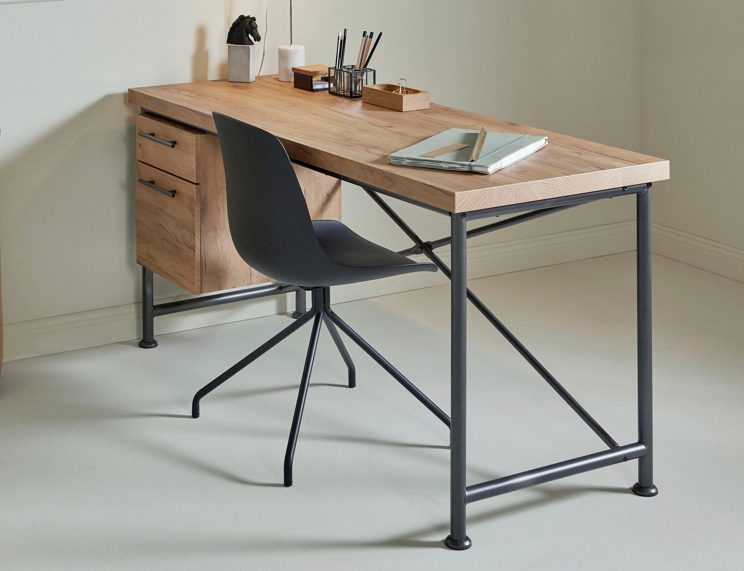 Jahnke Schreibtisch »CRAFT«, Schreibtisch im Industrie-Design, wechselseitig montierbar