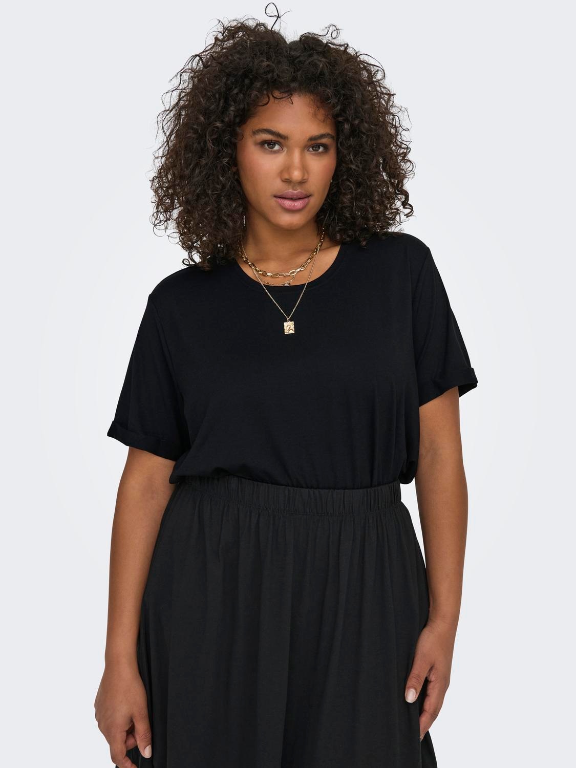 ONLY CARMAKOMA Kurzarmshirt "CARMOSTER S/S FOLD UP TOP JRS NOOS" Materialmi günstig online kaufen