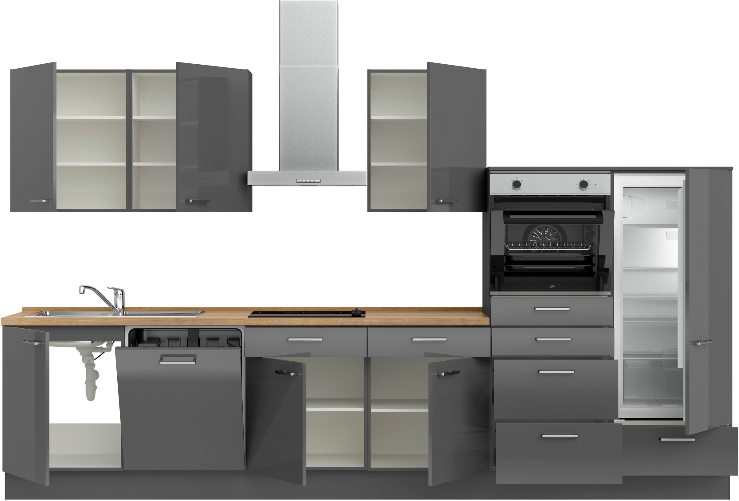 nobilia® Küchenzeile »"Flash I"«, vormontiert, Ausrichtung wählbar, Breite 360 cm, wahlw. mit E-Geräten