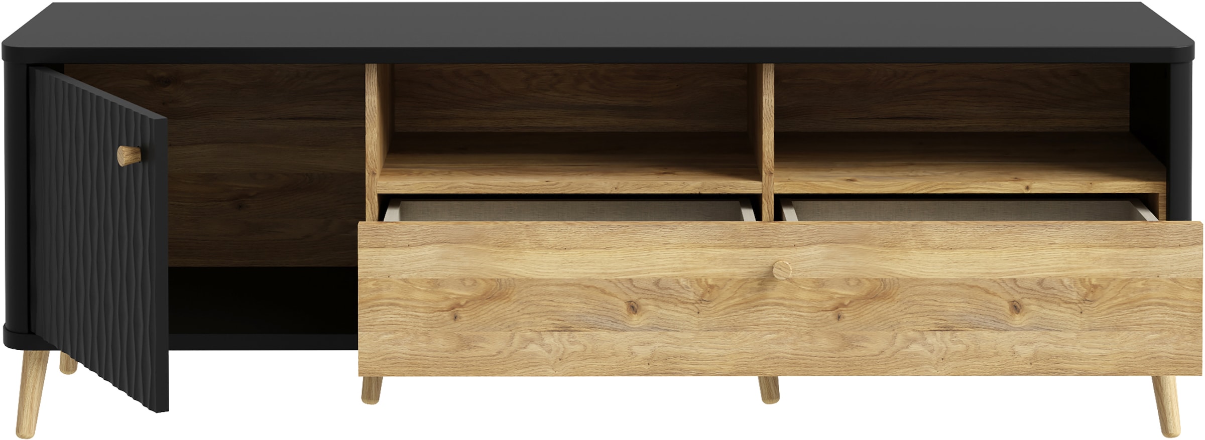 FORTE Lowboard »Fixsmile«, modernes TV-Board, TV-Schrank, Echtholzbein, Strukturfront