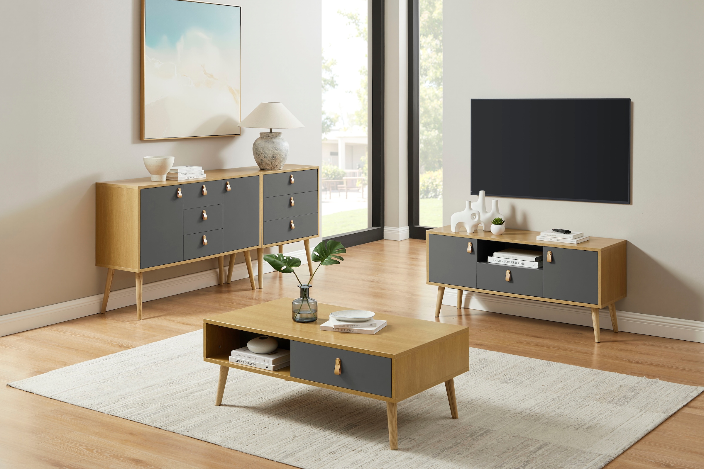 Leonique TV-Board »Avril«, Korpus aus Melamin & MDF, ABS-Kunststoff Kanten, Soft-Close-Funktion