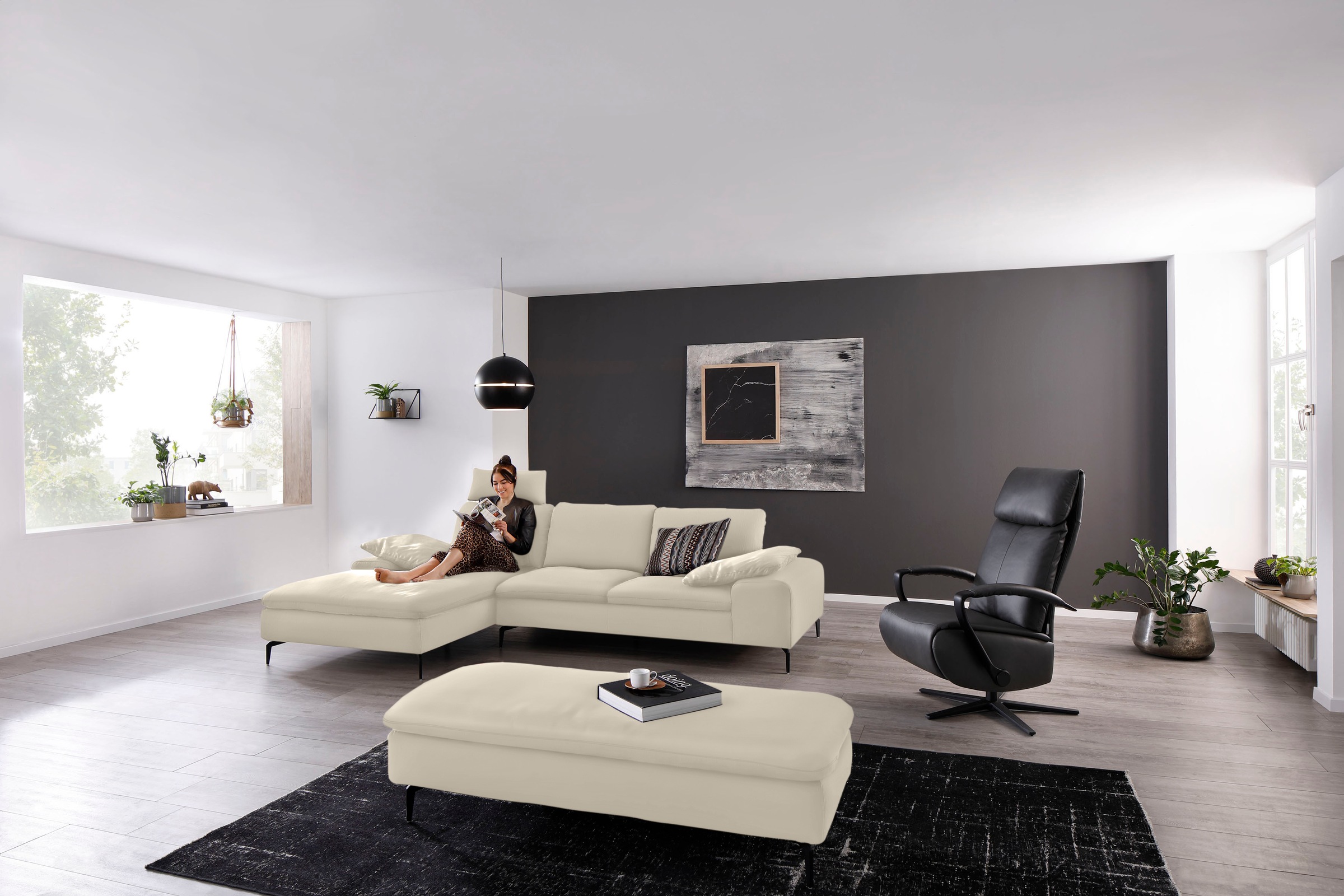 W.SCHILLIG Ecksofa "valentinoo, Designsofa, bequem, elegant und zeitlos, L-Form" inklusive Hocker, mit Sitztiefenverstellung, Breite 299 cm