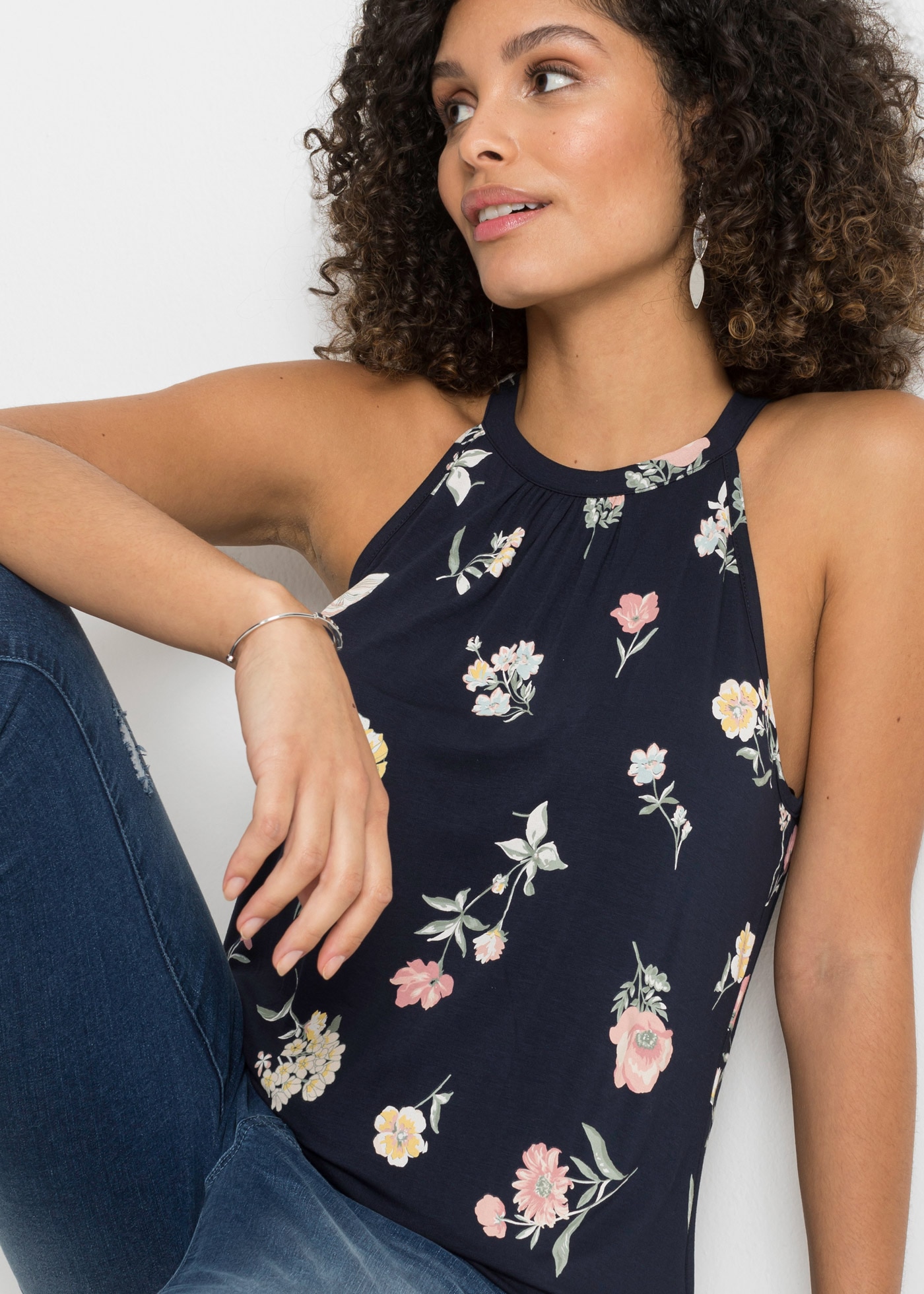 bonprix Shirttop »Top aus Viskose-Mix« bequem, amerikanischer Ausschnitt mit Knopfverschluss im Rücken