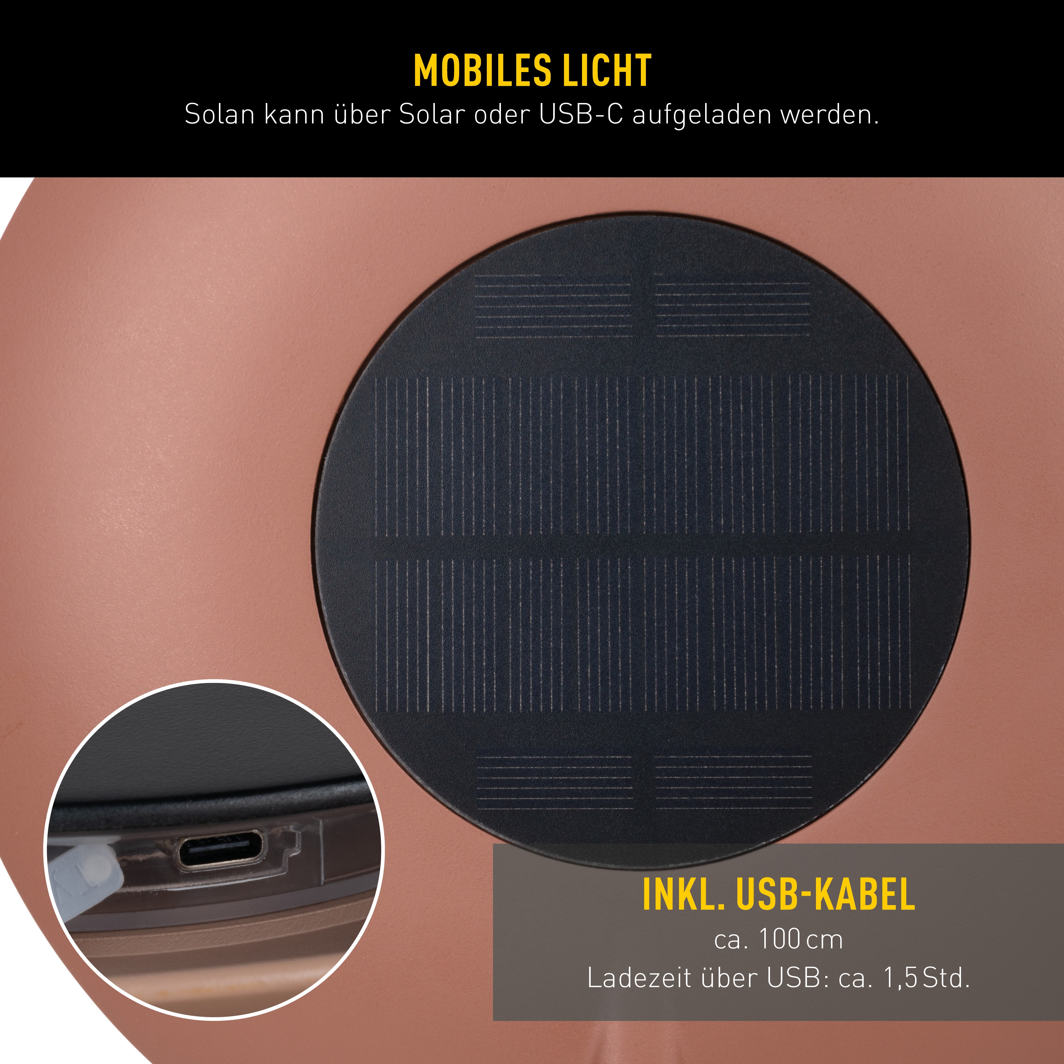 Thumbnail - näve LED Solarleuchte "Solan" LED-Modul 1 Stk. Warmweiß 4in1 Akku-Solar-Tisch-Hängeleuchte, Touchschalter, USB, dimmbar