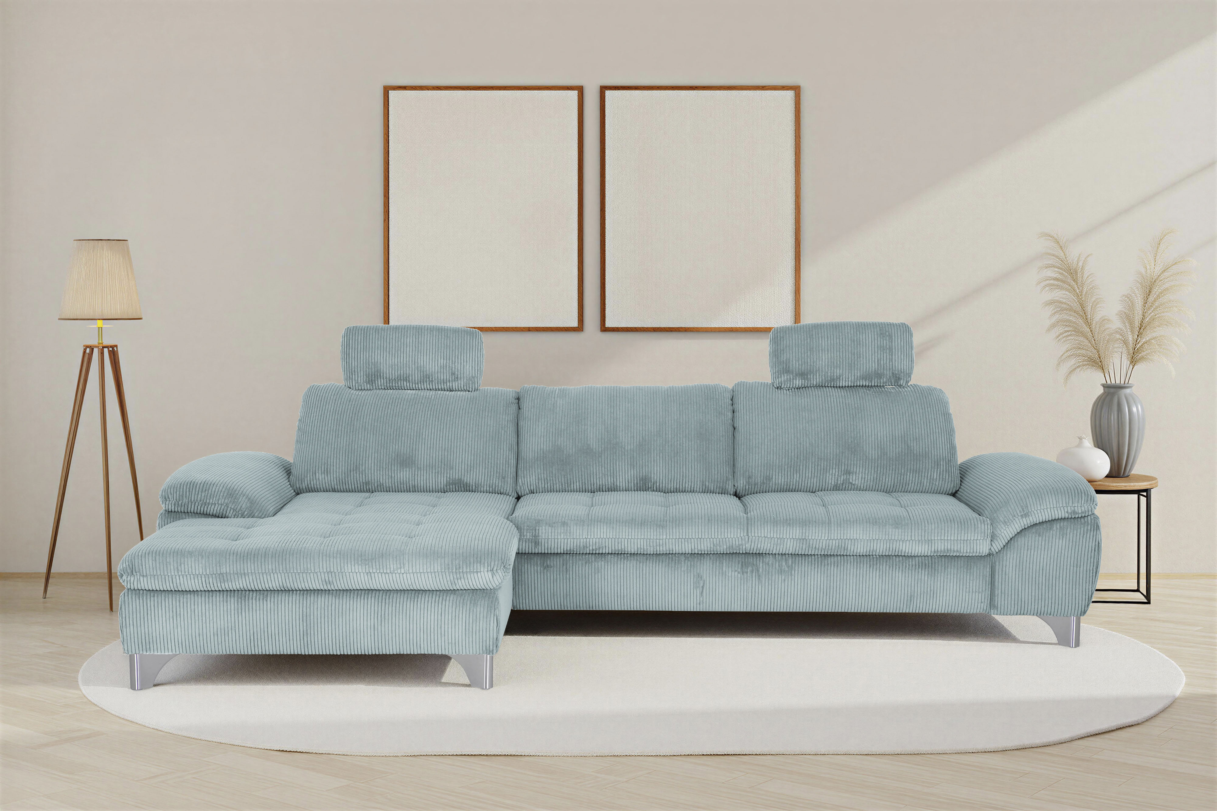 Die PlanBar Ecksofa "Recamiere MP-IN14007 L-Form, Breite 318 cm" wahlweise mit Schlaffunktion und verstellbaren Kopfstützen
