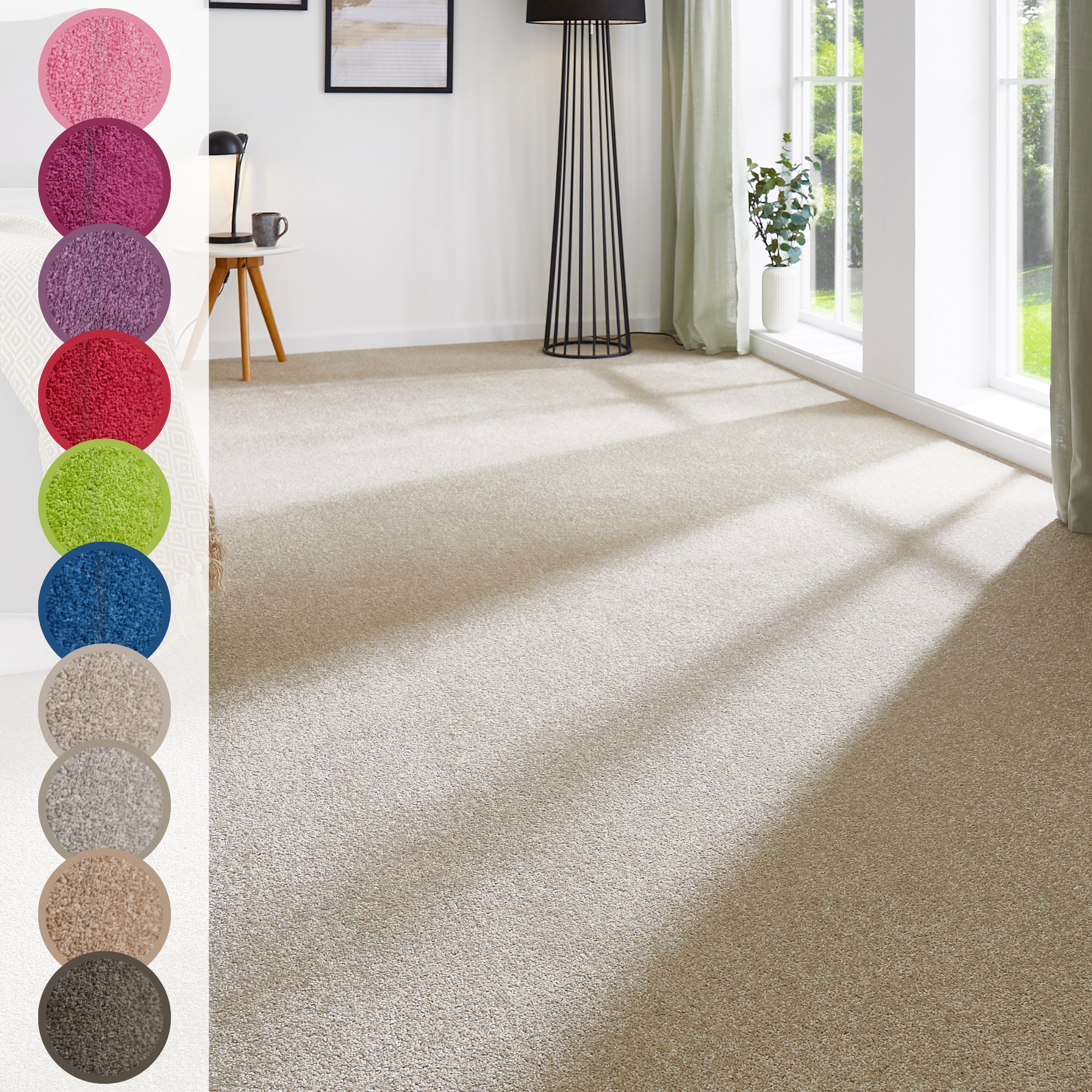 ANDIAMO Teppichboden "Ines, Kräuselvelours, Made in Netherlands", B : 400cm 1 Stk., 8,5mm, L: 800cm, beige, Schlafzimmer, Teppiche, Uni Farben,