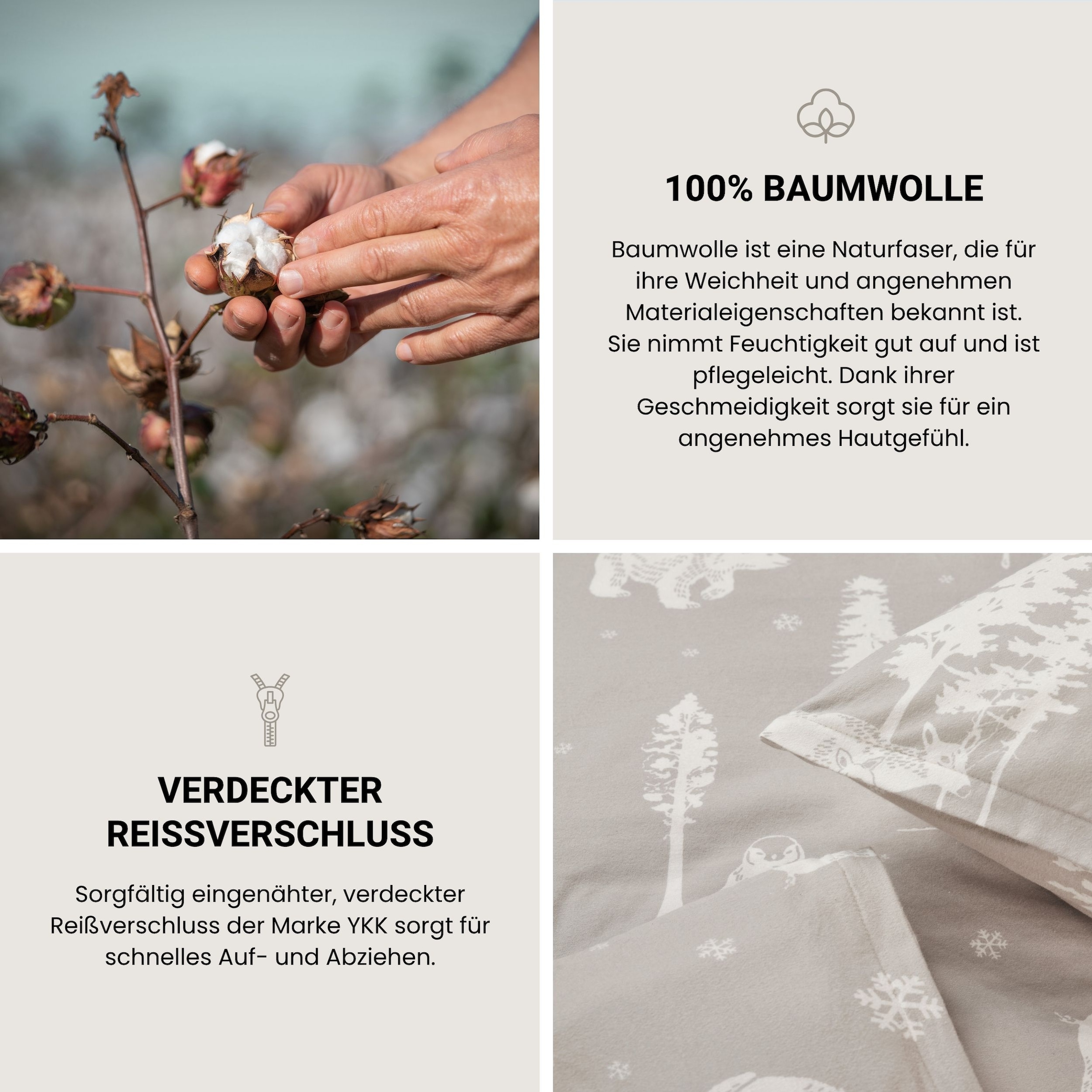 Schiesser Bettwäsche »Nordic aus weichem Baumwoll-Feinbiber mit nordischem Muster« 2 Stk. OEKO-TEX® MADE IN GREEN