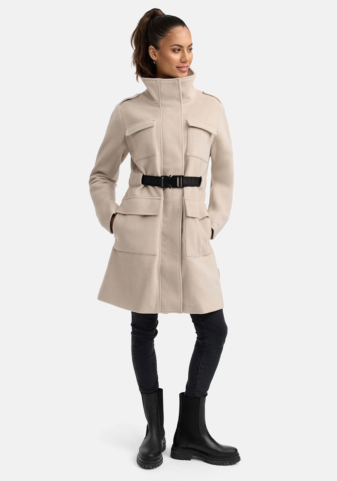 Marikoo Kurzmantel »Tanokoo«, Eleganter Übergangsmantel mit großen Taschen und Stretch-Gürtel