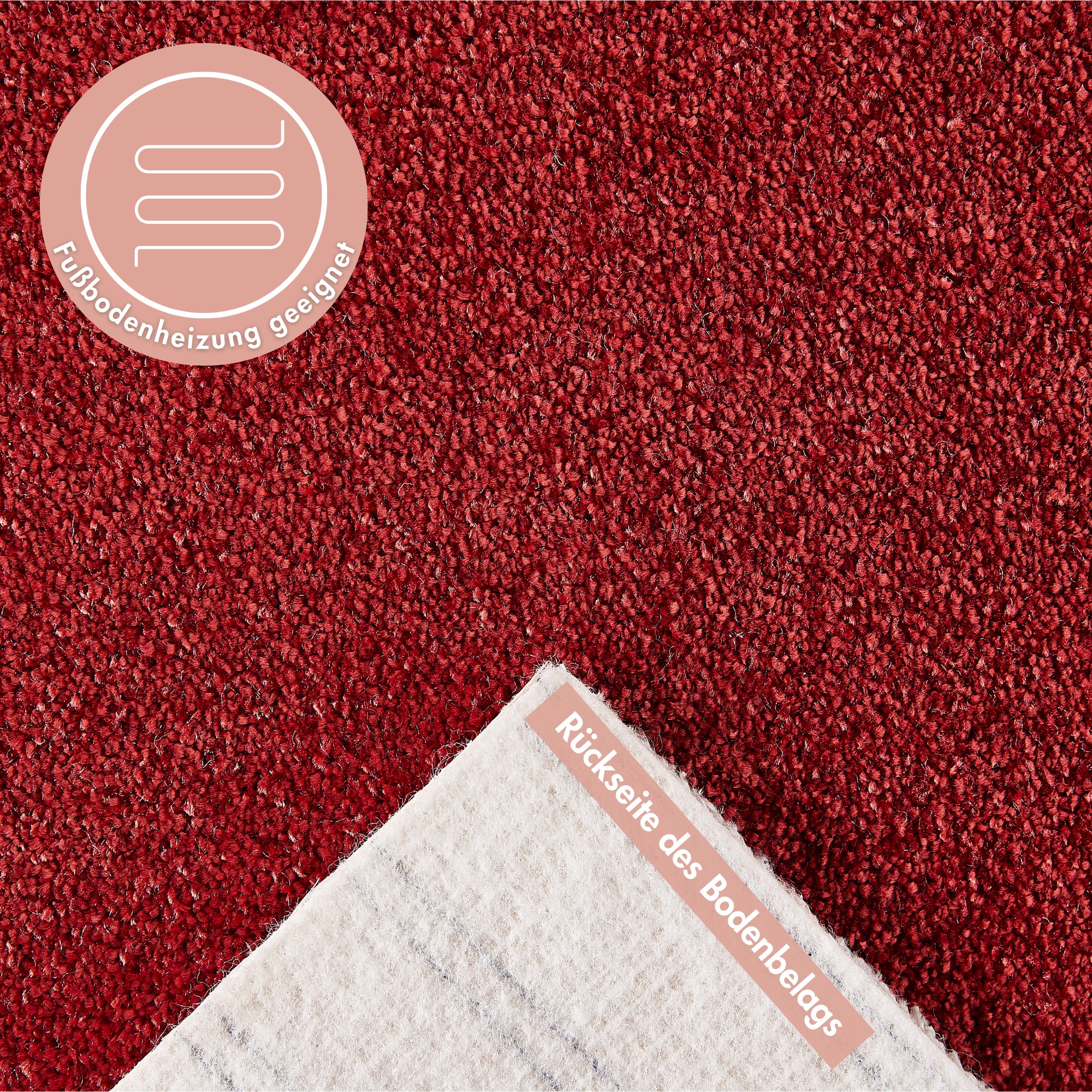 Teppichboden ANDIAMO "Verona, Velours, Gesamthöhe 6 mm, Made in Belgium", rot, B:500cm L:450cm, Kunstfaser, Teppiche, Uni Farben, Breite 400 cm oder 500 cm, strapazierfähig, pflegeleicht 3