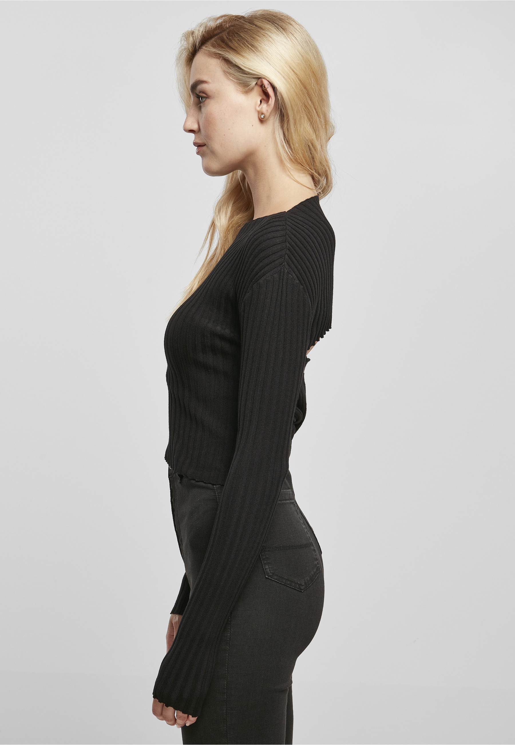 URBAN CLASSICS Fleecepullover »Urban Classics Damen Ladies Short Rib Knit Twisted Back Sweater«, 1 Stk.
