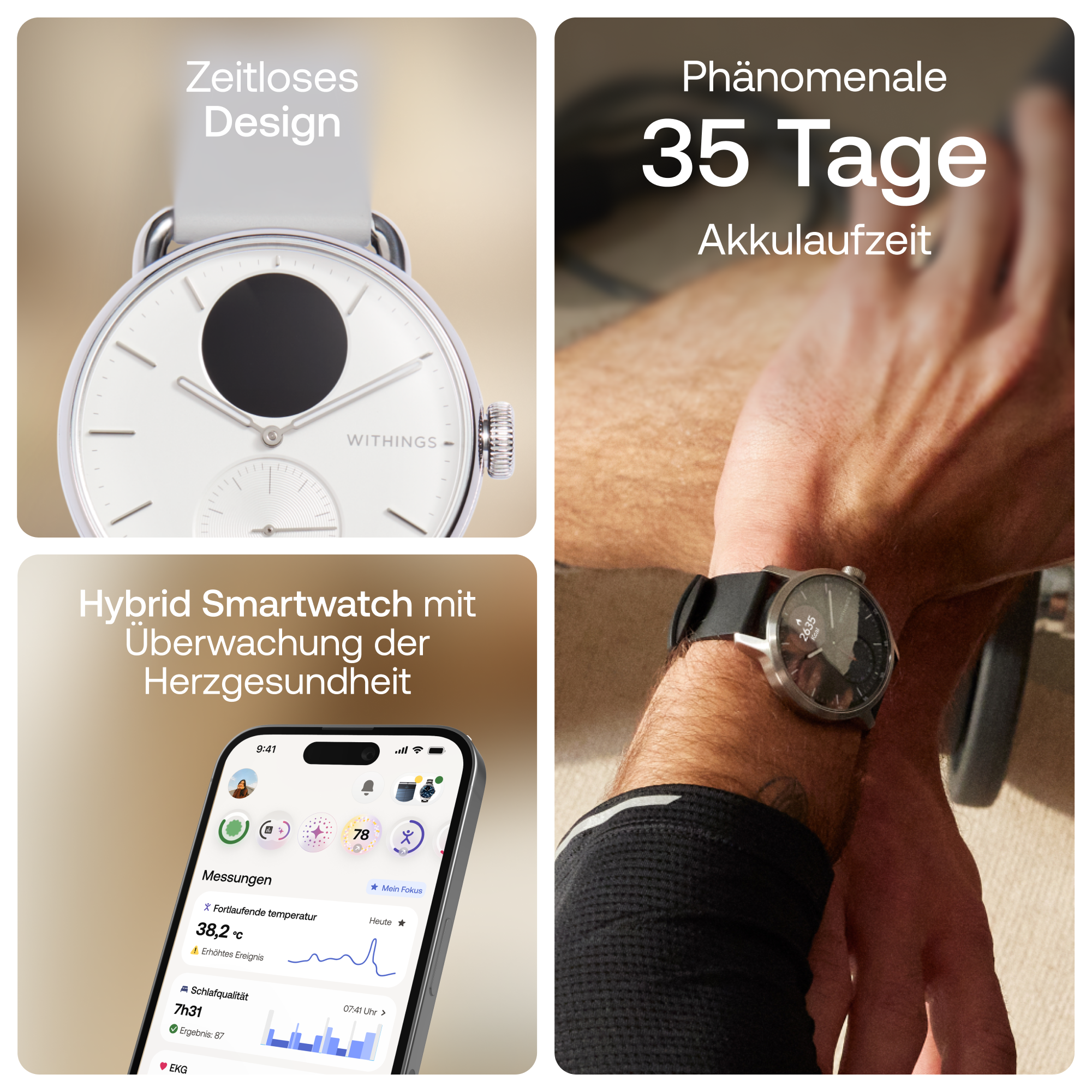 Withings Smartwatch »ScanWatch 2 38mm Rose Gold Blue« ( ) HealthSenseOS