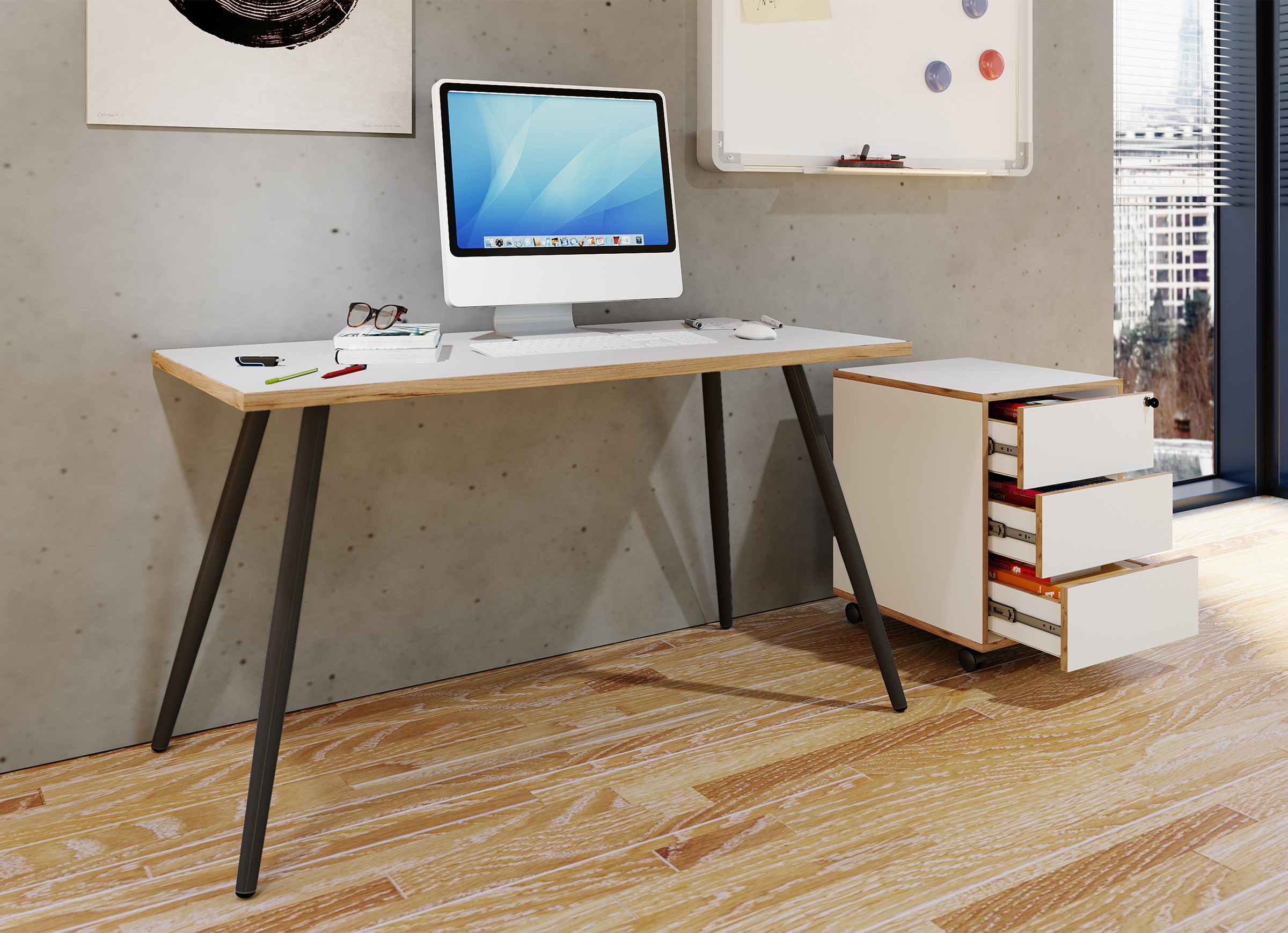 VCM Schreibtisch »VCM Schreibtisch Computertisch Bürotisch Skandanivischer Retro Look Salia 138x80 cm«, (Salia)