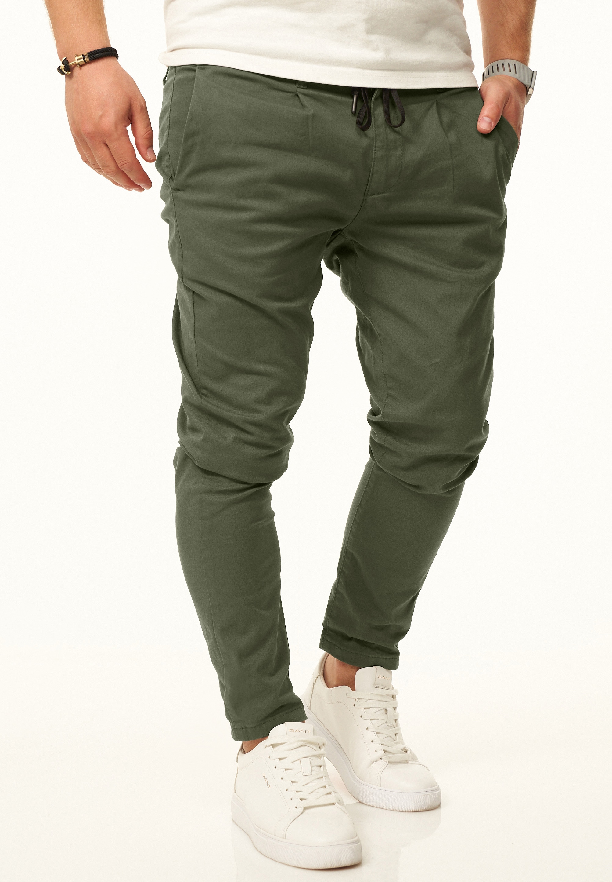 Daily Cotton Chinohose »im CROPPED Slim-Fit Stil als Stoffhose«  Freizeithose mit Gummibund, Tunnelzug & Gürtelschlaufen