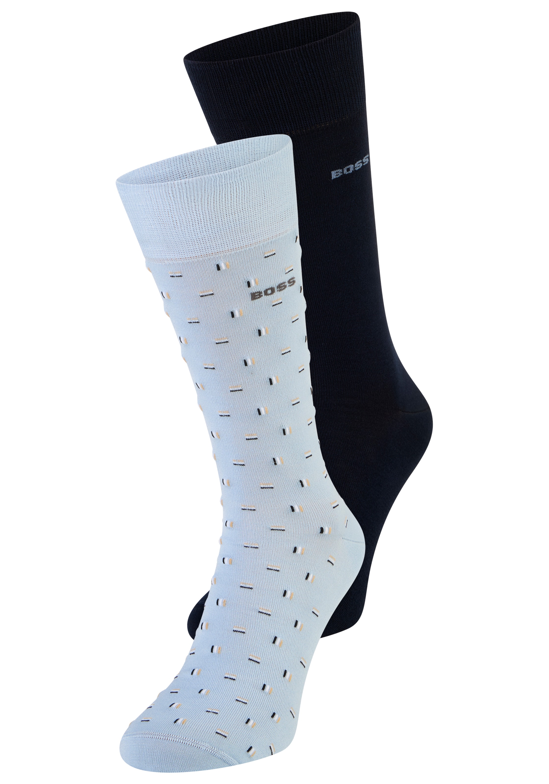 BOSS Businesssocken "2P RS Mini Iconic" 2 Paar tlg. Socken Pack aus 1x einfarbig und 1x minimalistisches Muster