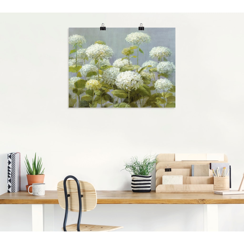 Artland Wandbild »Weißer Hortensien Garten«, Blumen, (1 St.), als Leinwandbild, Poster, Wandaufkleber in verschied. Größen