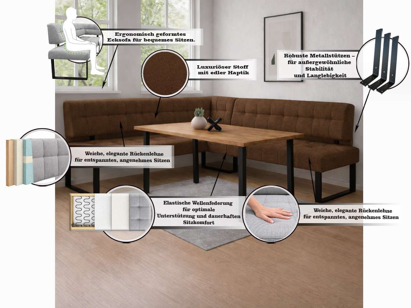 home affaire Mia Corner Bench Terra 207x167cm 3