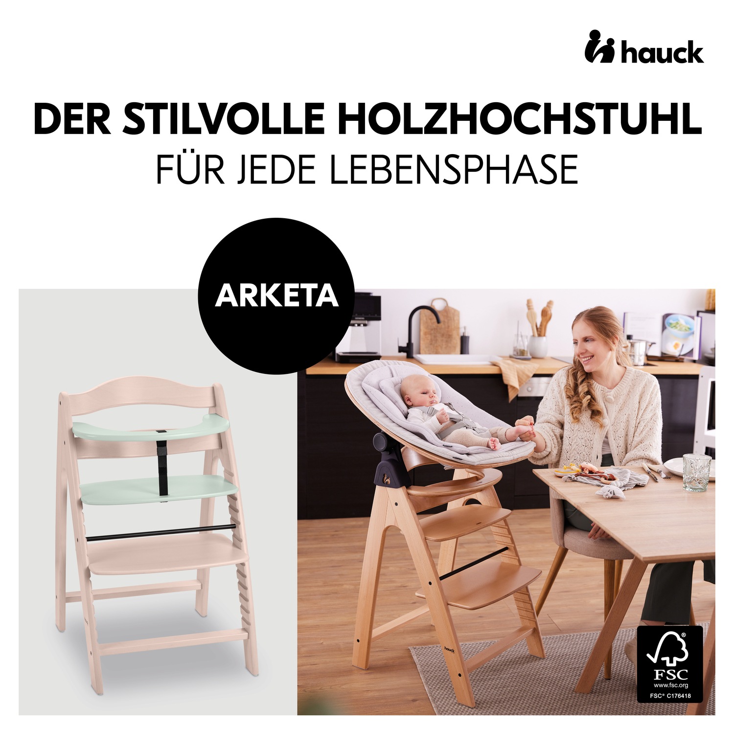 Hauck Hochstuhl »Arketa, Beech Whitewashed Mint«, mitwachsend; FSC® - schützt Wald - weltweit