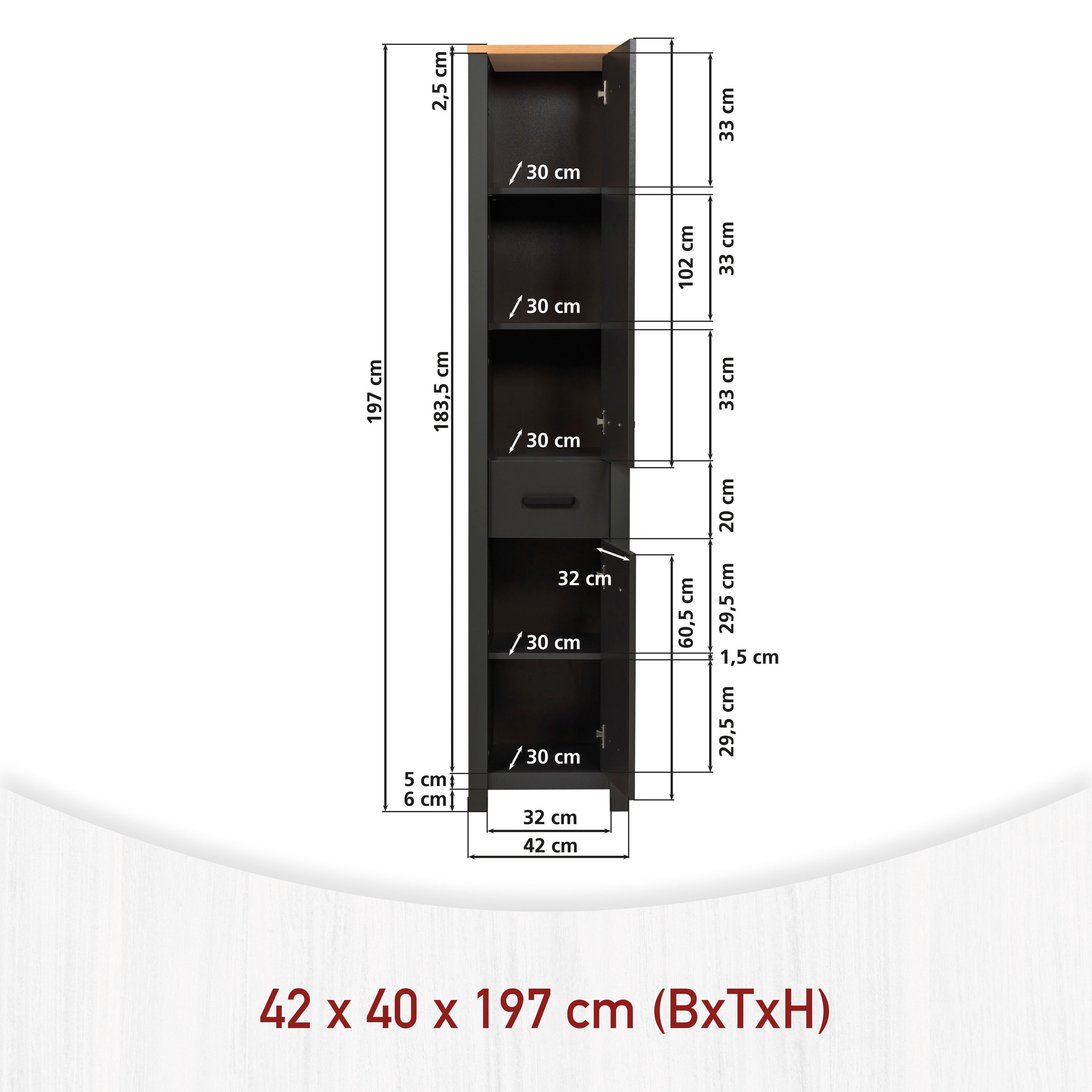 Inter Link Badmöbel-Set »Carbona, 4-tlg. Badmöbel-Set mit Stauraum in Anthrazit/Eiche-Optik« 4 Stk. tlg.