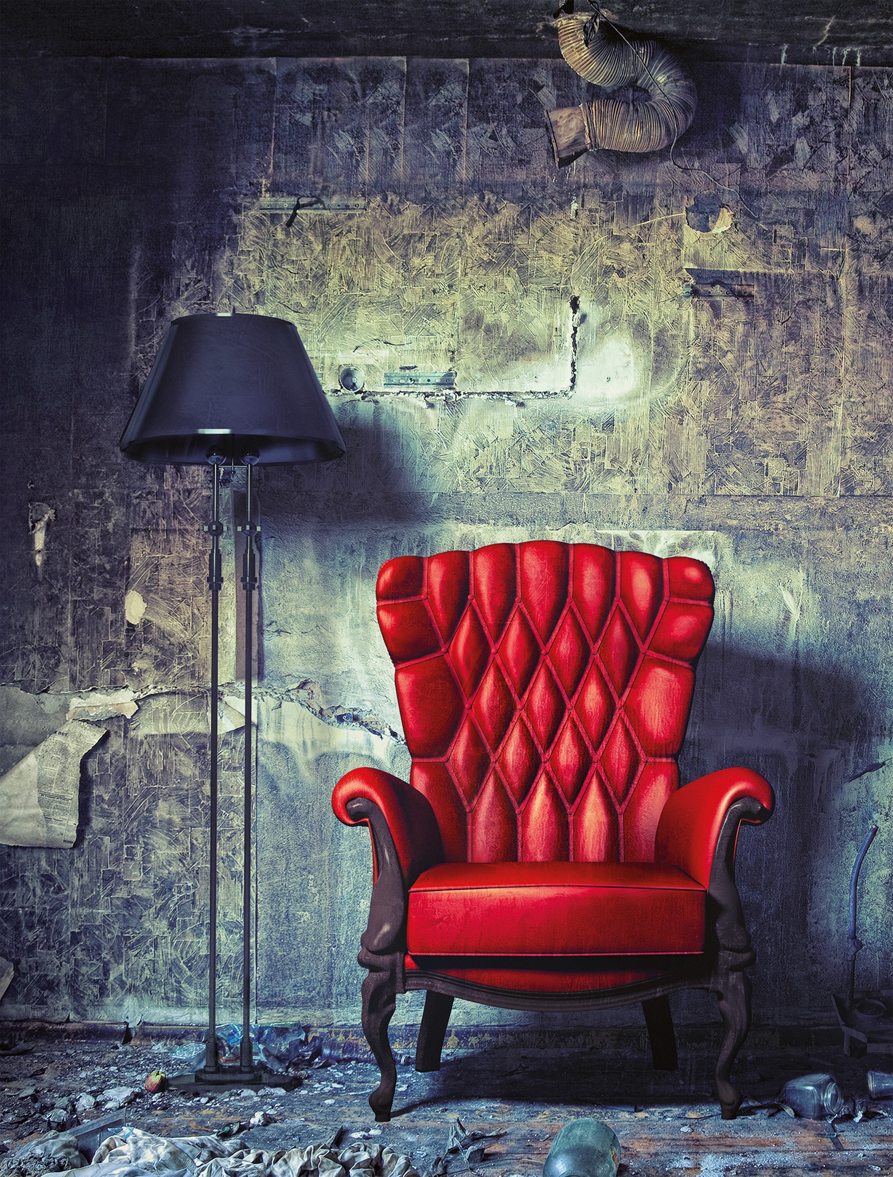 Bönninghoff Leinwandbild "Wandbild ROTER SESSEL 46x61 cm – Leinwandbild Keilrahmen Deko modern" Innenarchitektur Vintage 1 Stk. tlg. auf Keilrahmen gespannt