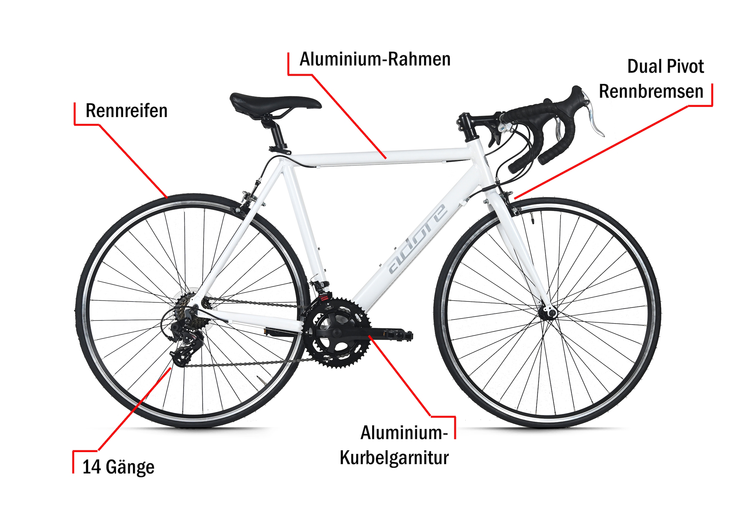 Adore Rennrad »Adore Rennrad 28'' Racer Alu Weiß 14 Gänge« 14 Gang Kettenschaltung