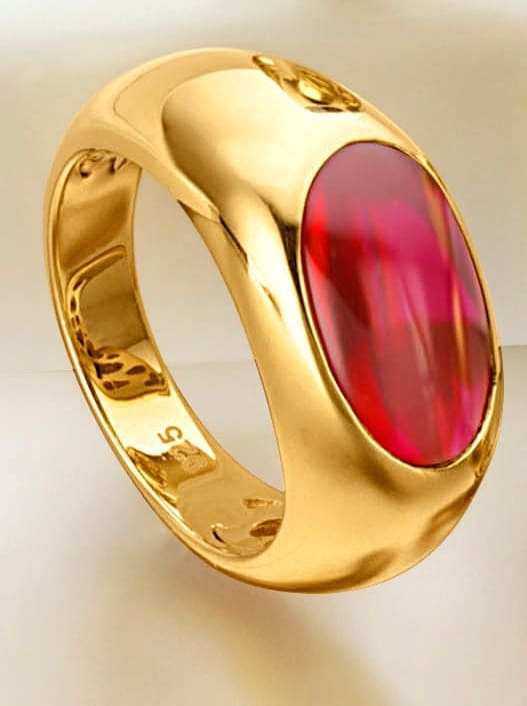 Fingerring LADY Gr. 17, rot, Fingerringe, Damen, 17, Glas Gold Metall, Glas, Gold, Metall, Fingerring