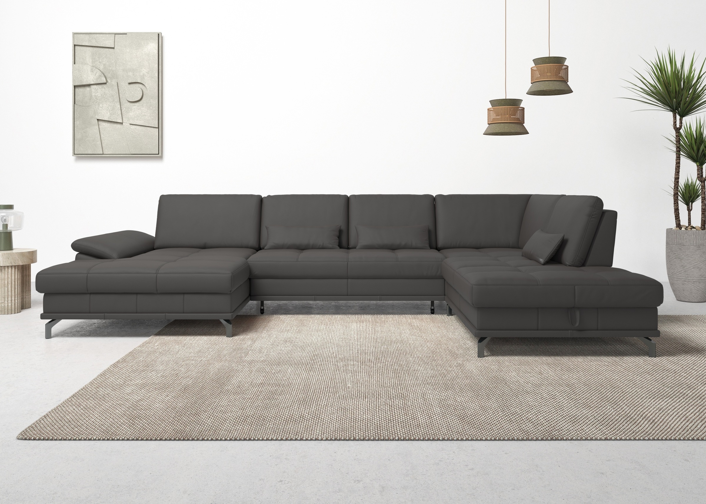 Places of Style Wohnlandschaft »Costello U-Form, mit Sitztiefenverstellung, Armteilverstellung und«, 3 Nierenkissen, optional Bettfunktion und Bettkasten