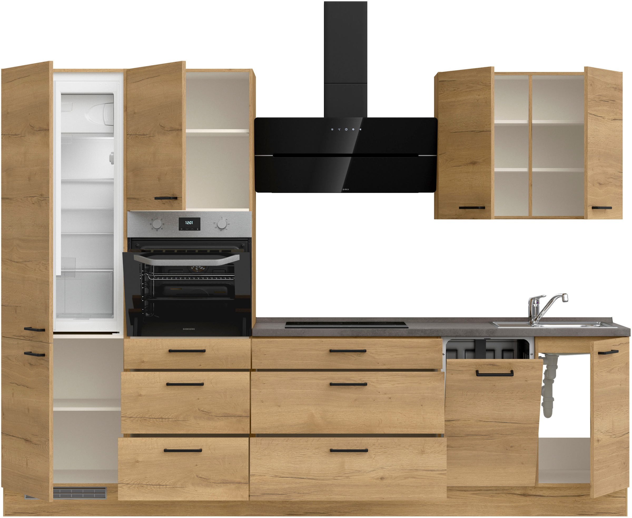 nobilia® Küchenzeile »"Structura II"«, vormontiert, Ausrichtung wählbar, Breite 300 cm, wahlw. mit E-Geräten