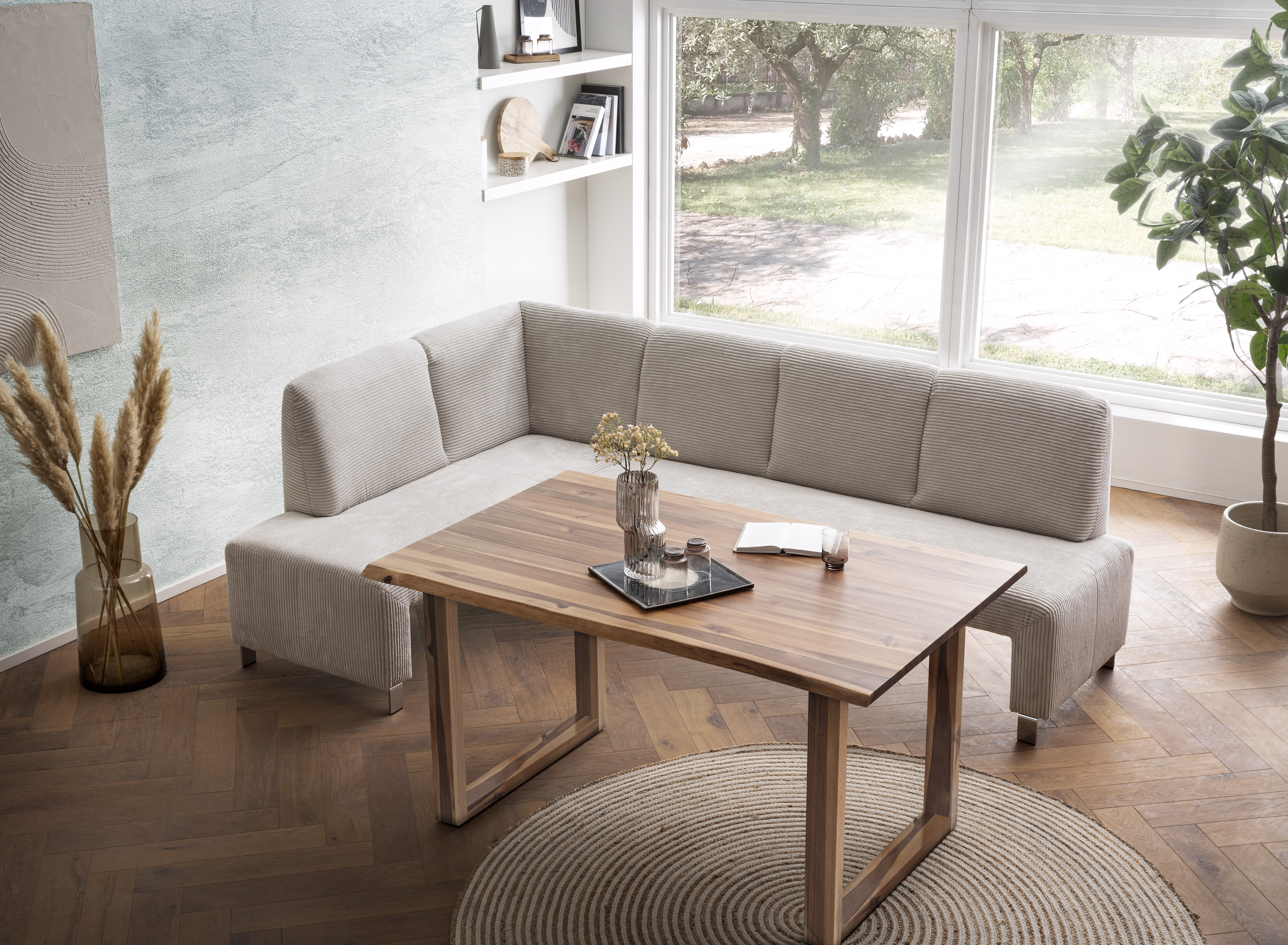 exxpo - sofa fashion Eckbank "Intenso, viele Bezugsstoffe Cord, Struktur 243/158 cm (B/T)" hohe Bodenfreiheit, frei im Raum stellbar, hoher Sitzkomfort