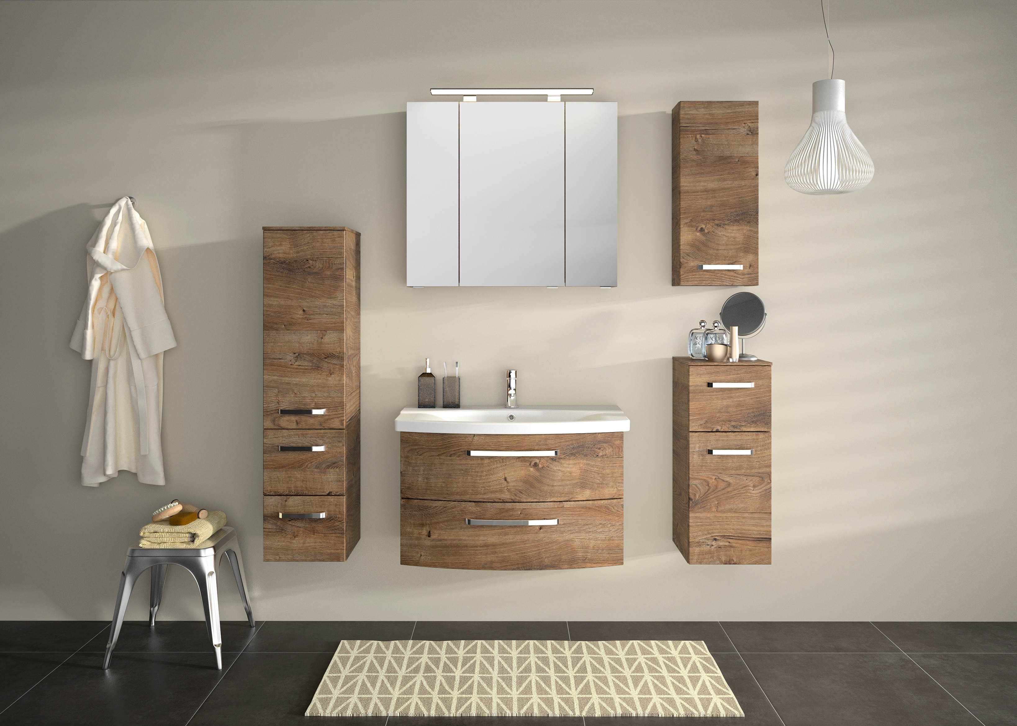 Saphir 1100000002199 "Serie 4010 5-teilig Keramik-Waschtisch mit LED-Spiegelschrank" Set