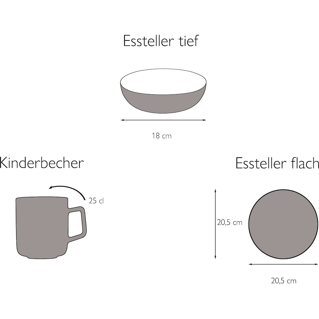 CreaTable Kindergeschirr-Set »Zoo«, (Set, 3 tlg., 1 Kinderteller, 1 Kinderbecher, 1 Kinderschale im Set), Dekor mit lustigen Zoobewohnern, Made in Europe, 3 Teile, für 1 Person