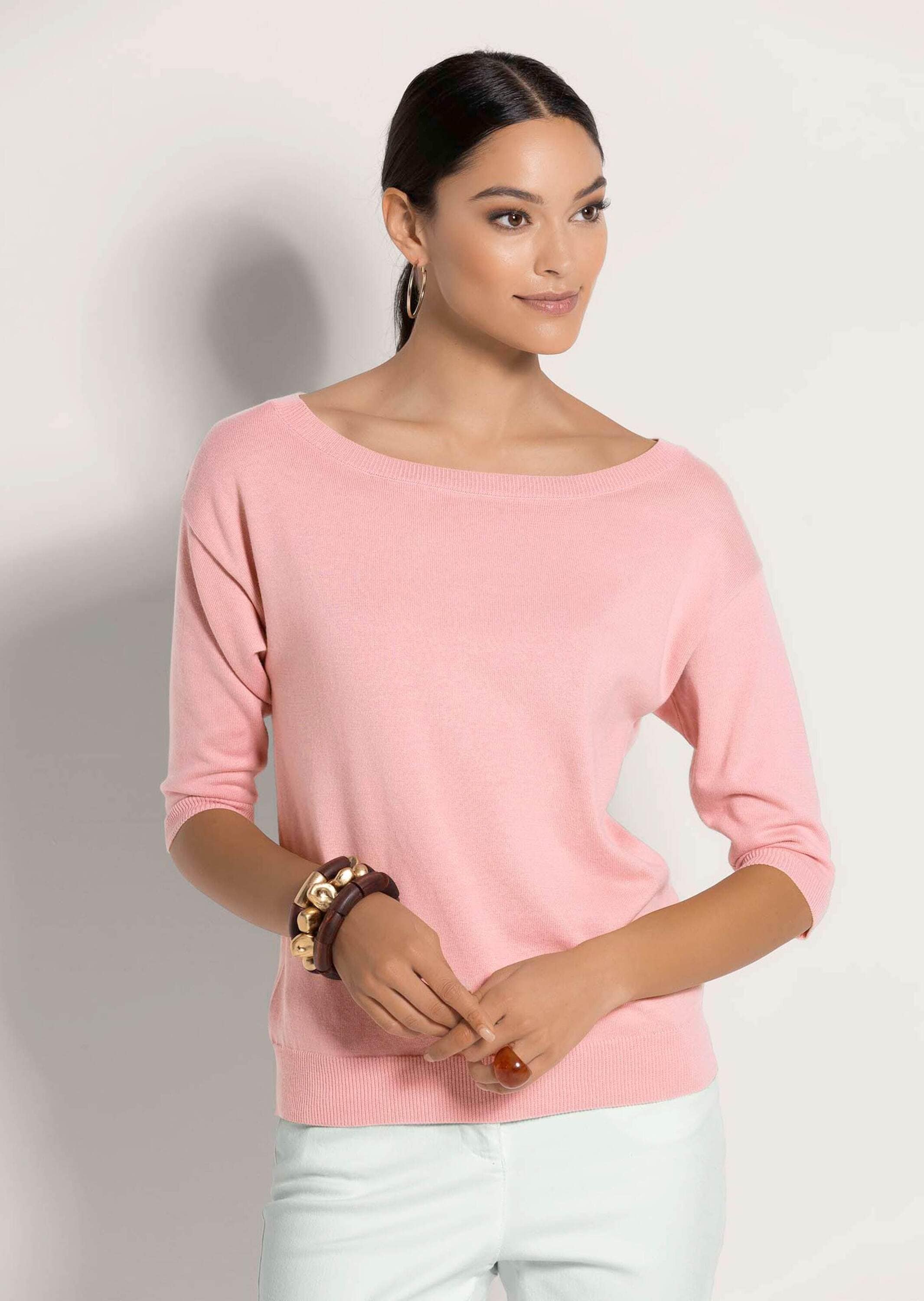 MADELEINE Longpullover »Strickpullover Sommerlicher Baumwollpullover mit 3/4-Ärmeln« Legere Kurzform