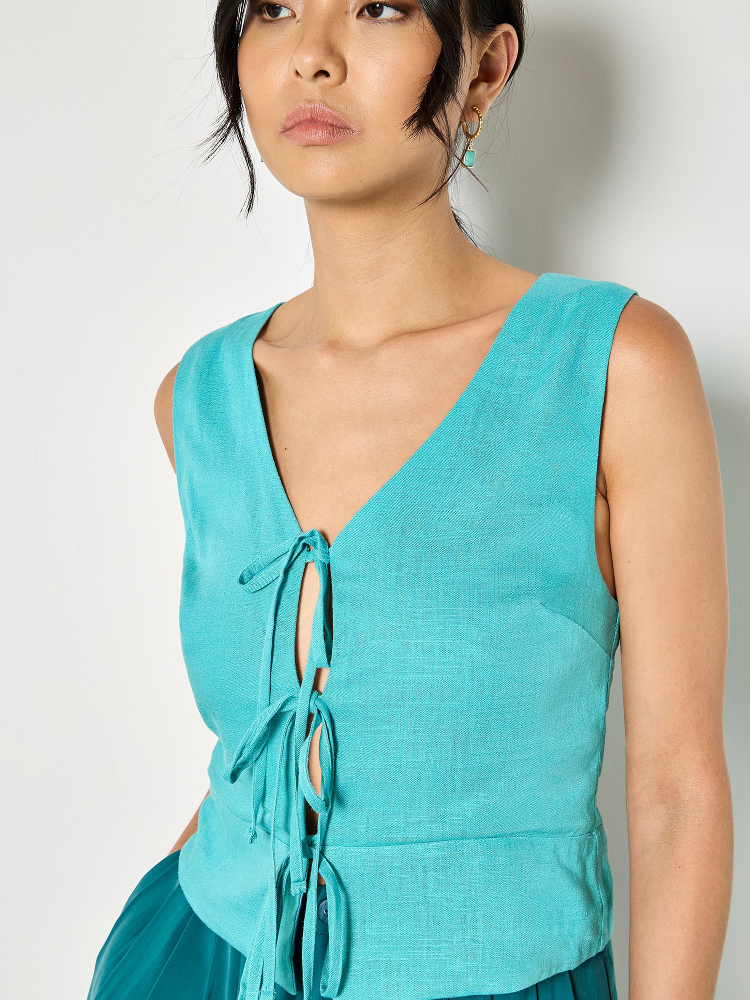 Apricot Stricktop »Leinenmisch-Weste« 2 mit Bindeband